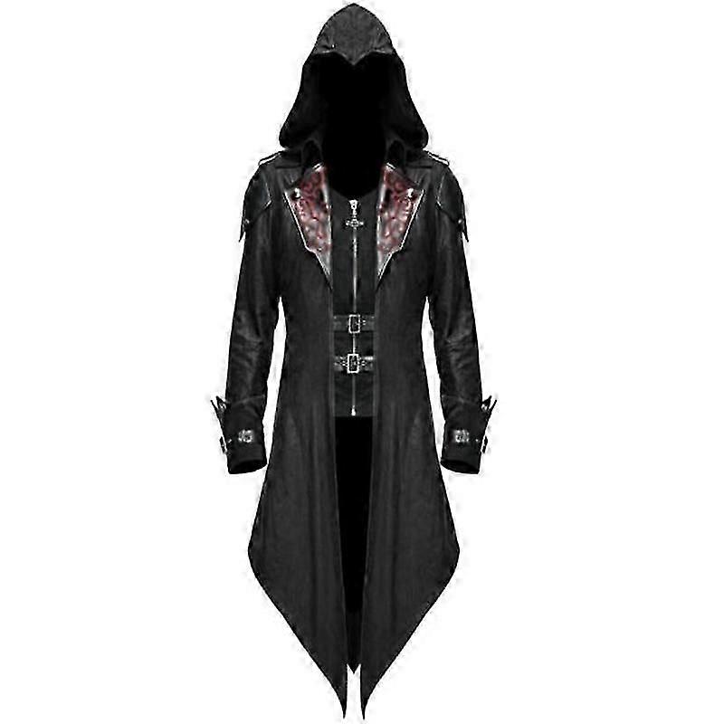 S-5XL Erkekler Yeni Moda Şeytan Modası Erkek Gotik Stil Kapüşonlu Ceket Ceket Kırmızı Siyah Dizel Punk Assassin Creed Cosplay Kostüm Hırka Ceket Erkekler için