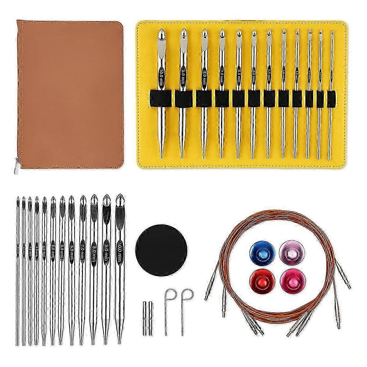 Conjunto de Agulhas de Crochê Tunisiano com Cabo Conjunto de Agulhas de Crochê Intercambiáveis de Alumínio de 6 Polegadas 3mm-10mm Lon