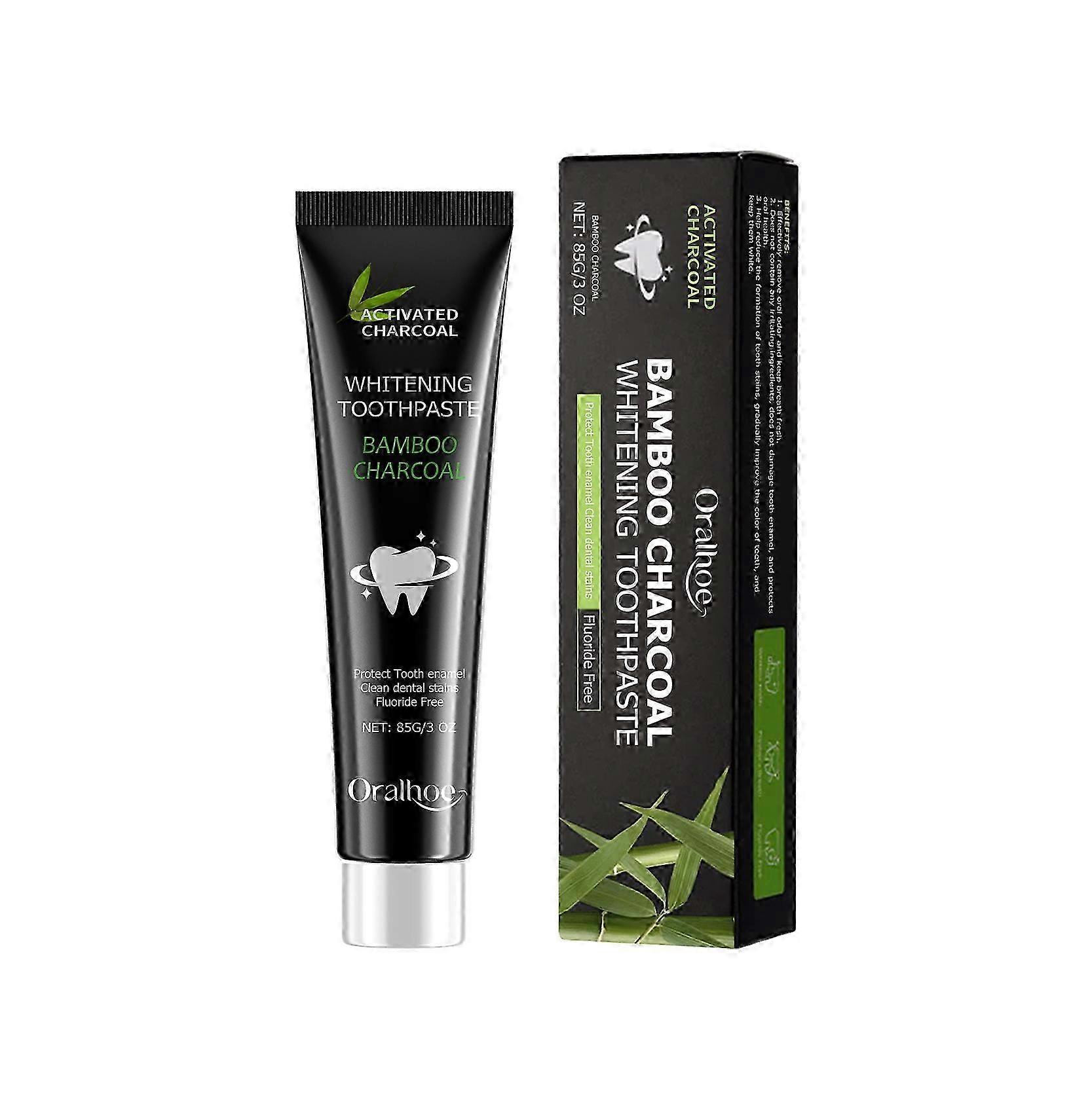 Oralhoe Bamboo Charcoal Toothpaste freshens breath, brightens teeth, improves yellowing, and removes stains.