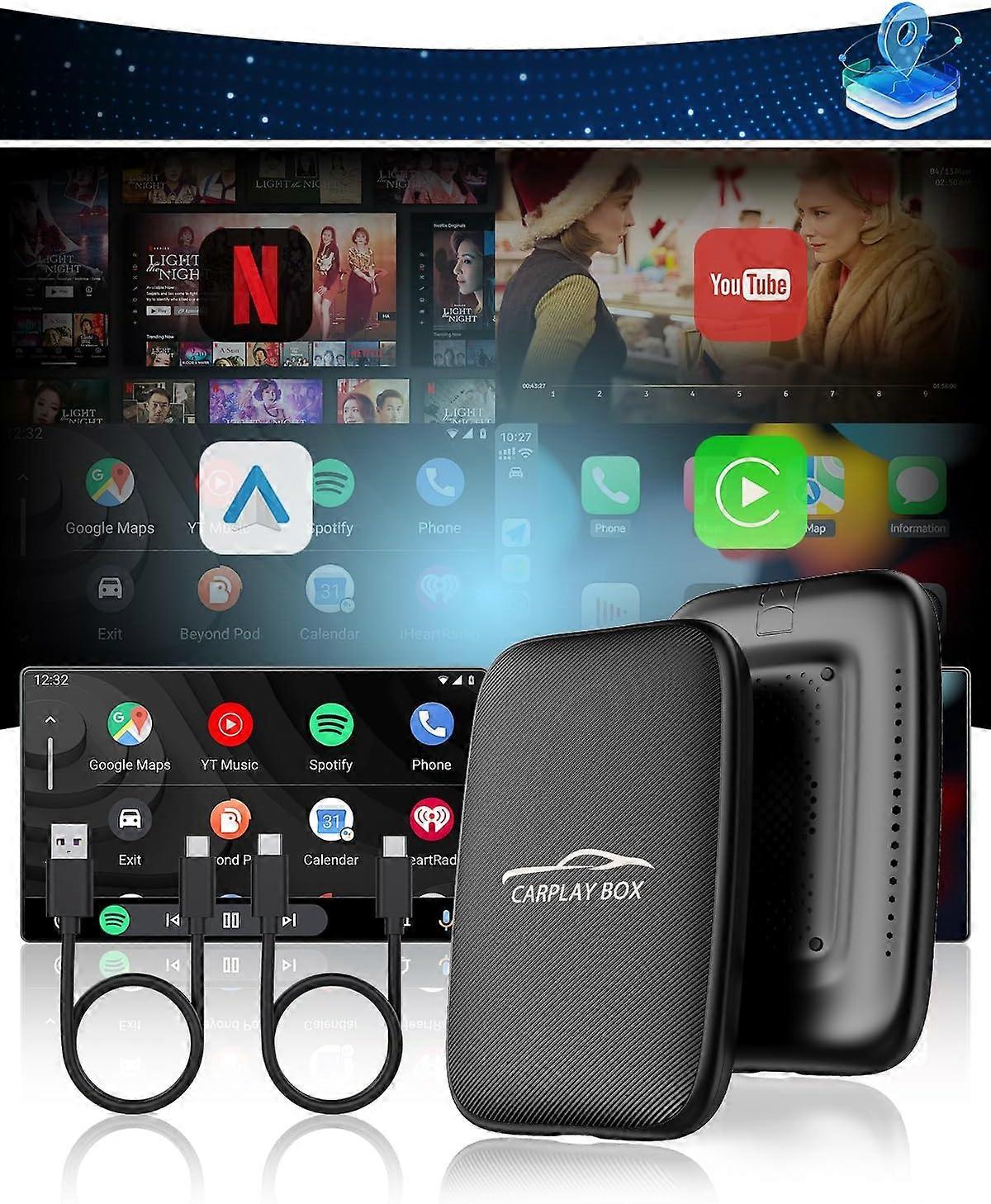 2025 Latest Model 5 in 1 Wireless CarPlay Adapter with Netflix YouTube, 2025 New Carplay Wireless & Android Auto Adapter Converts Wired t