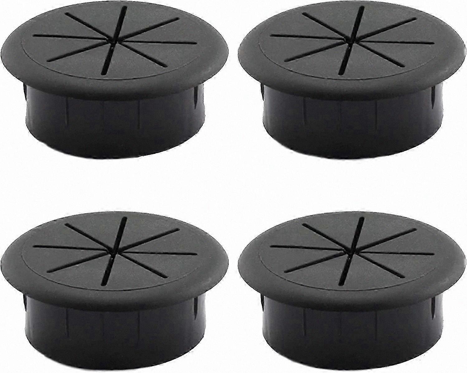 4-Pack Round Cable Management Covers for Office Desks and Computer Tables, Black