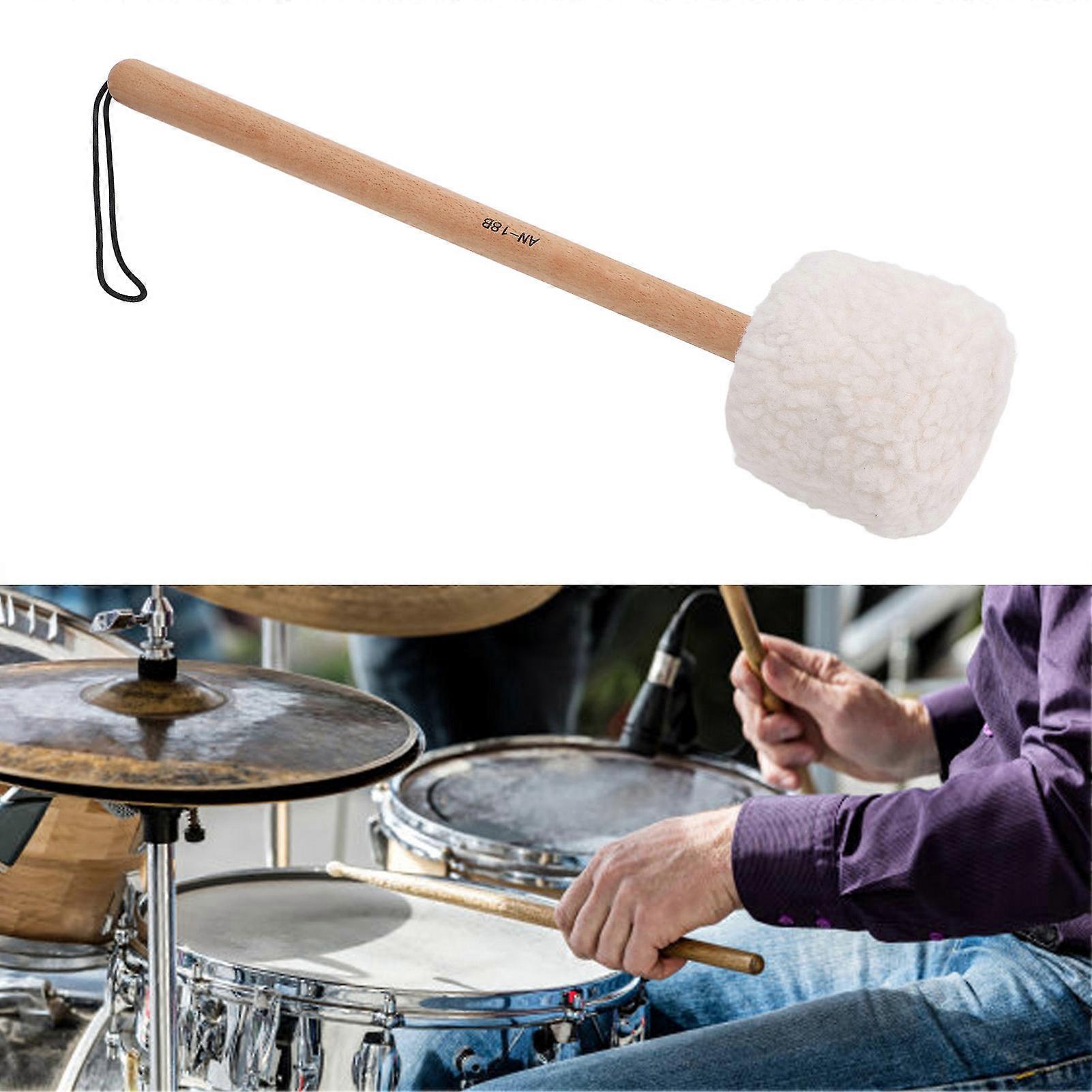 Drum Mallet with Wool Fleece, Beech Wood Handle White Large Stick