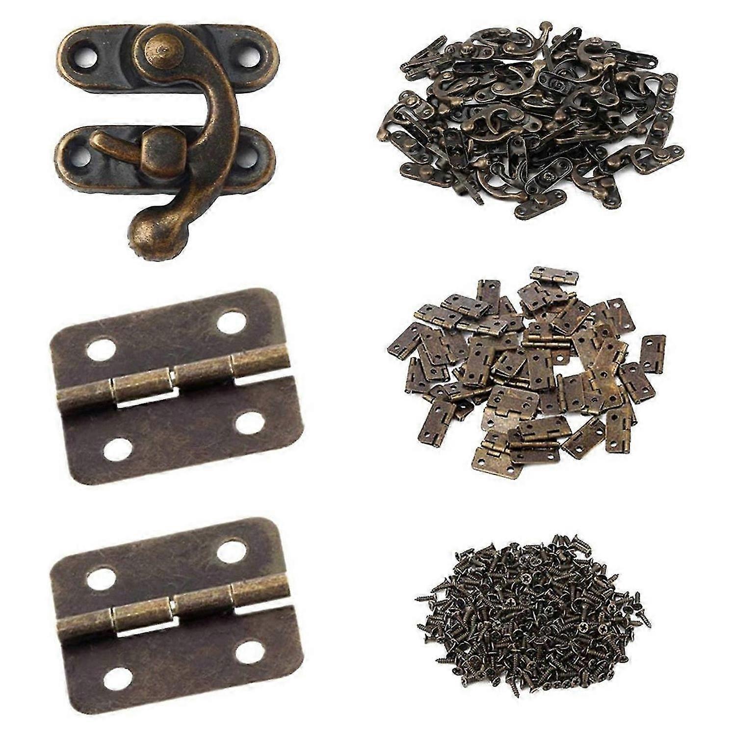 Small Box Hinges Bronze Right Latch Hook Hasp with Hinges and Screws