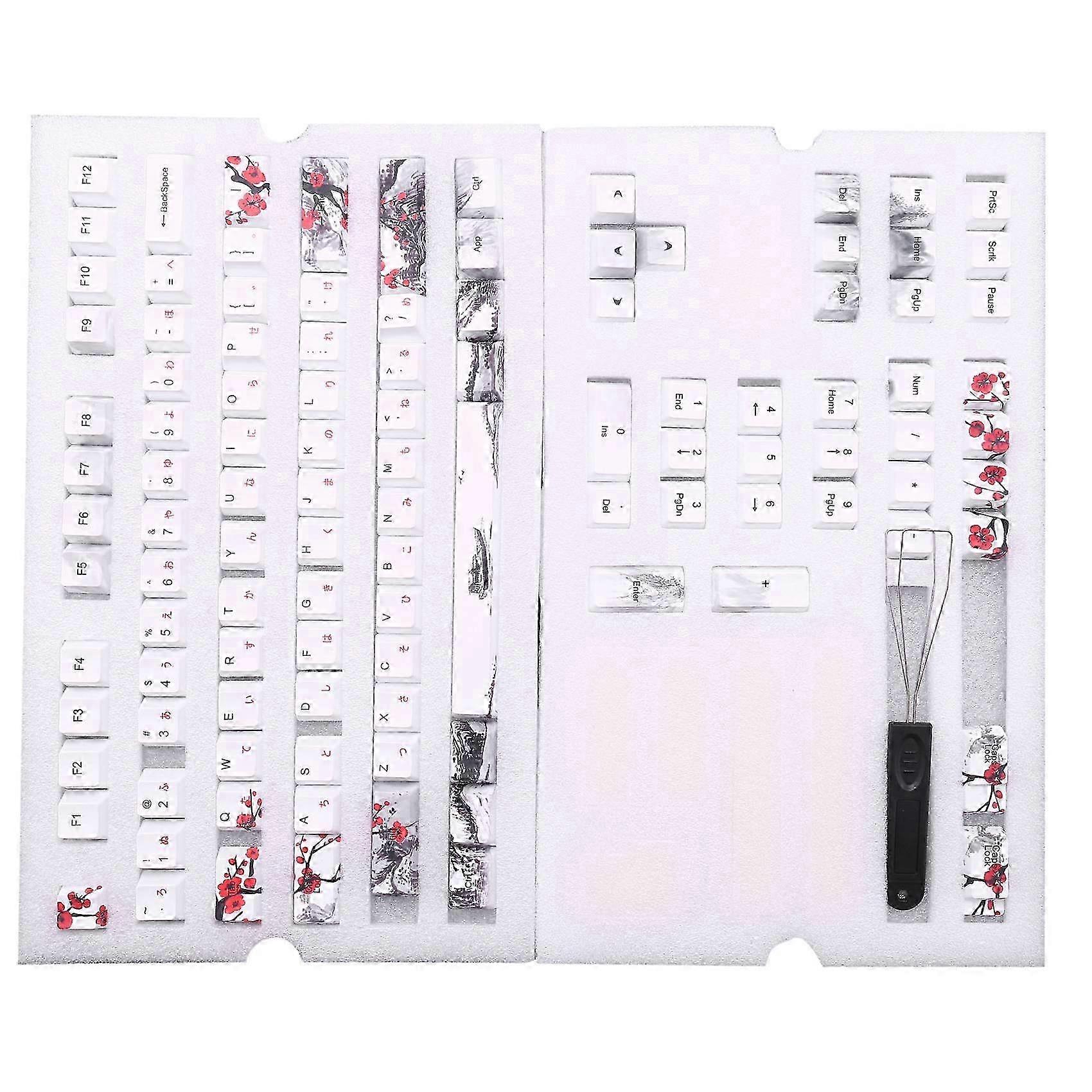 PBT Keycap with 110 Keys, Dye-Sublimated Plum Blossom Cherry Profile for DIY Mechanical Keyboards