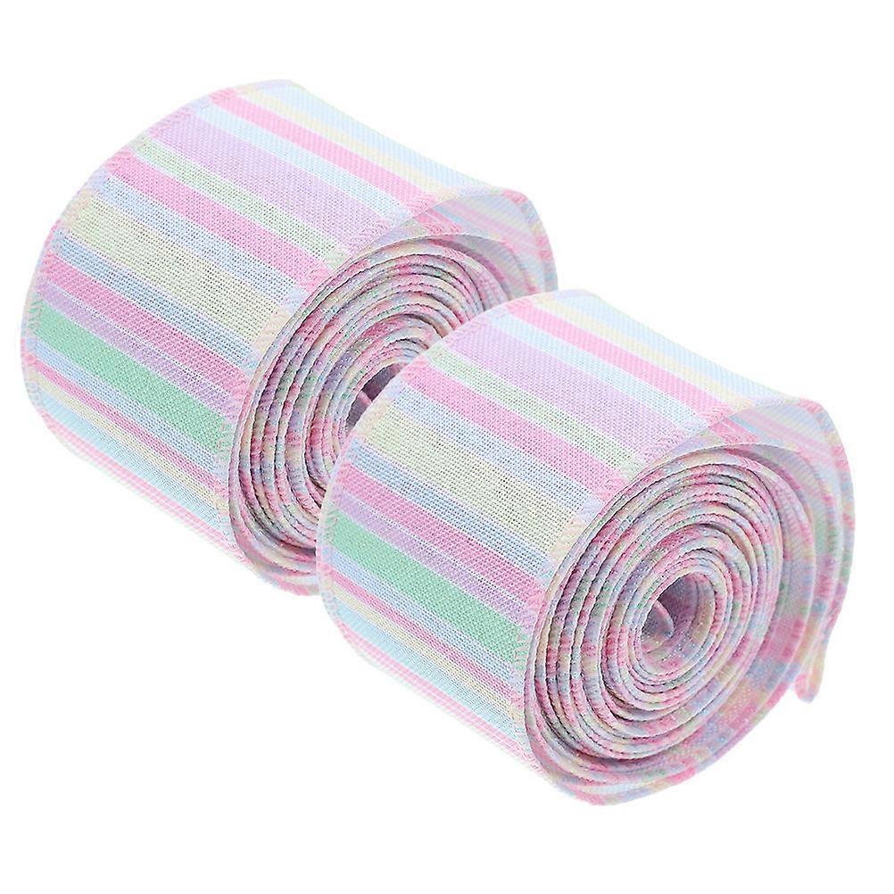 Spring Easter Fabric Ribbon for Decoration 2 Rolls Wired Edge Polyester