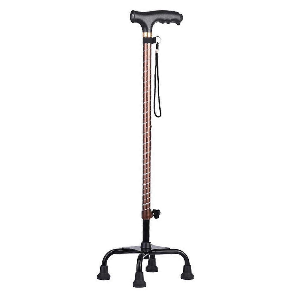 Light Four-Foot Aluminum Alloy Cane for Elderly Night Use Brown Stretchable 1Pack
