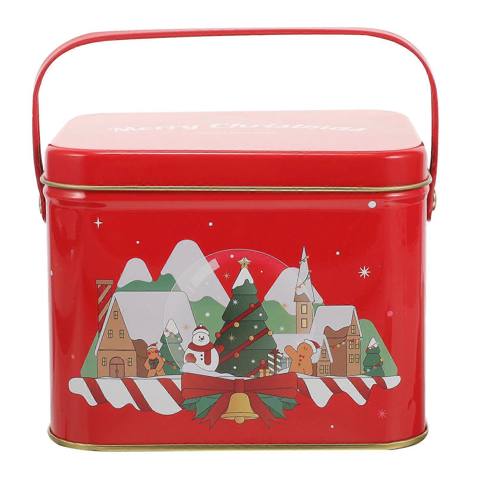 Christmas Cookie Container Iron Box for Storage Use 2Pcs Red Candy Box