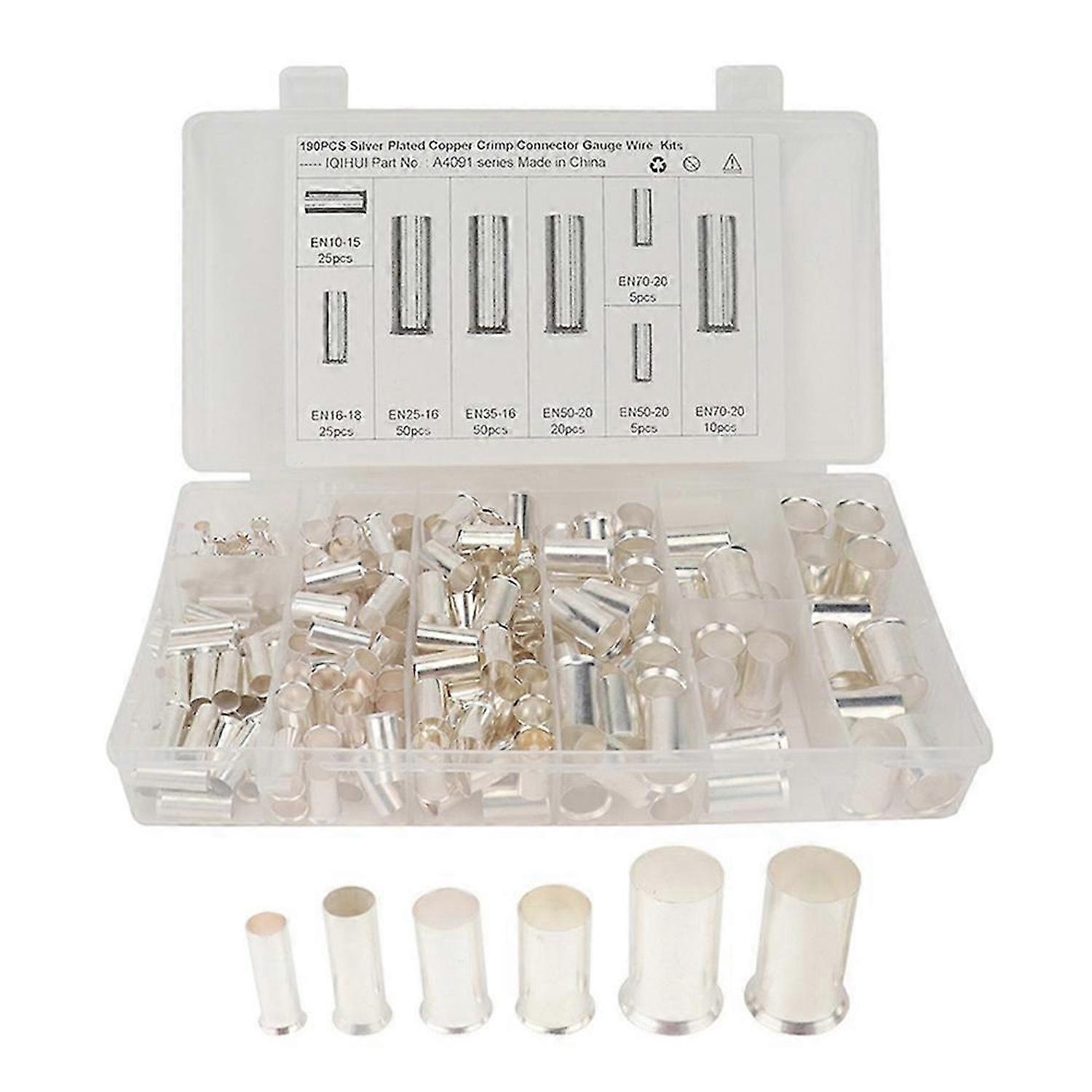 190Pcs (AWG 8 6 4 2 1 2/0)2/0-8 Gauge Wire Ferrules Kits Pin Cord End