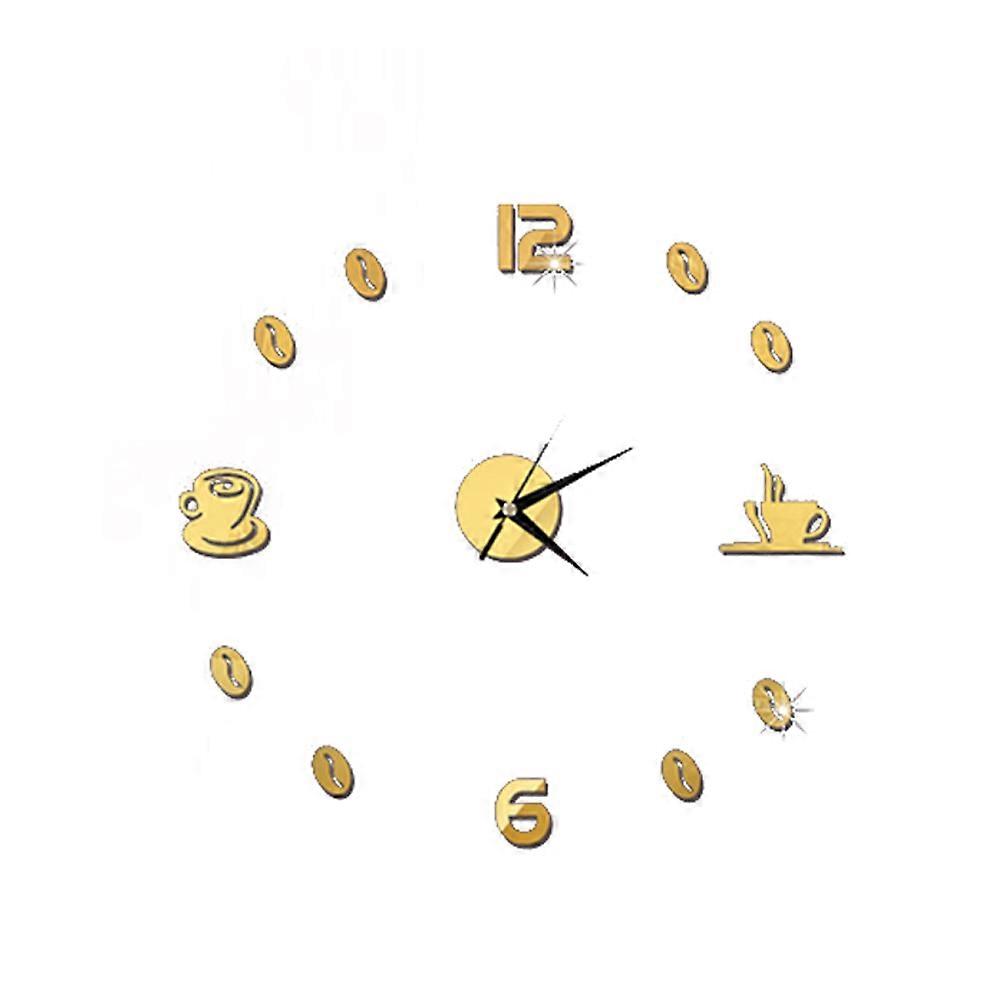 Mirror Wall Clock for Decoration Coffee Cup Design DIY Acrylic Clock