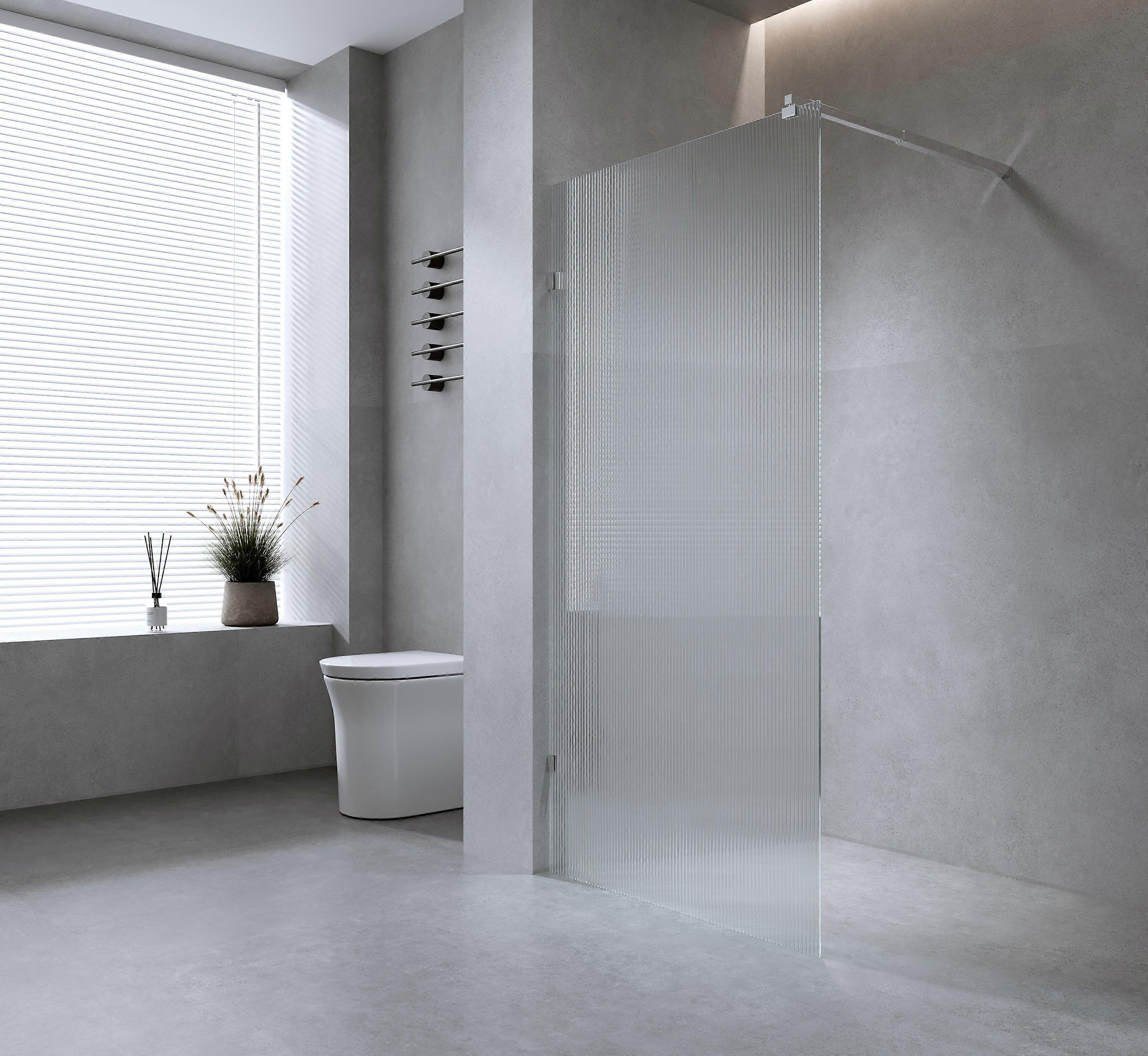 90Cm Reeded Glass Shower Screen With Black F Brackets & Square Pole Shower Enclosures