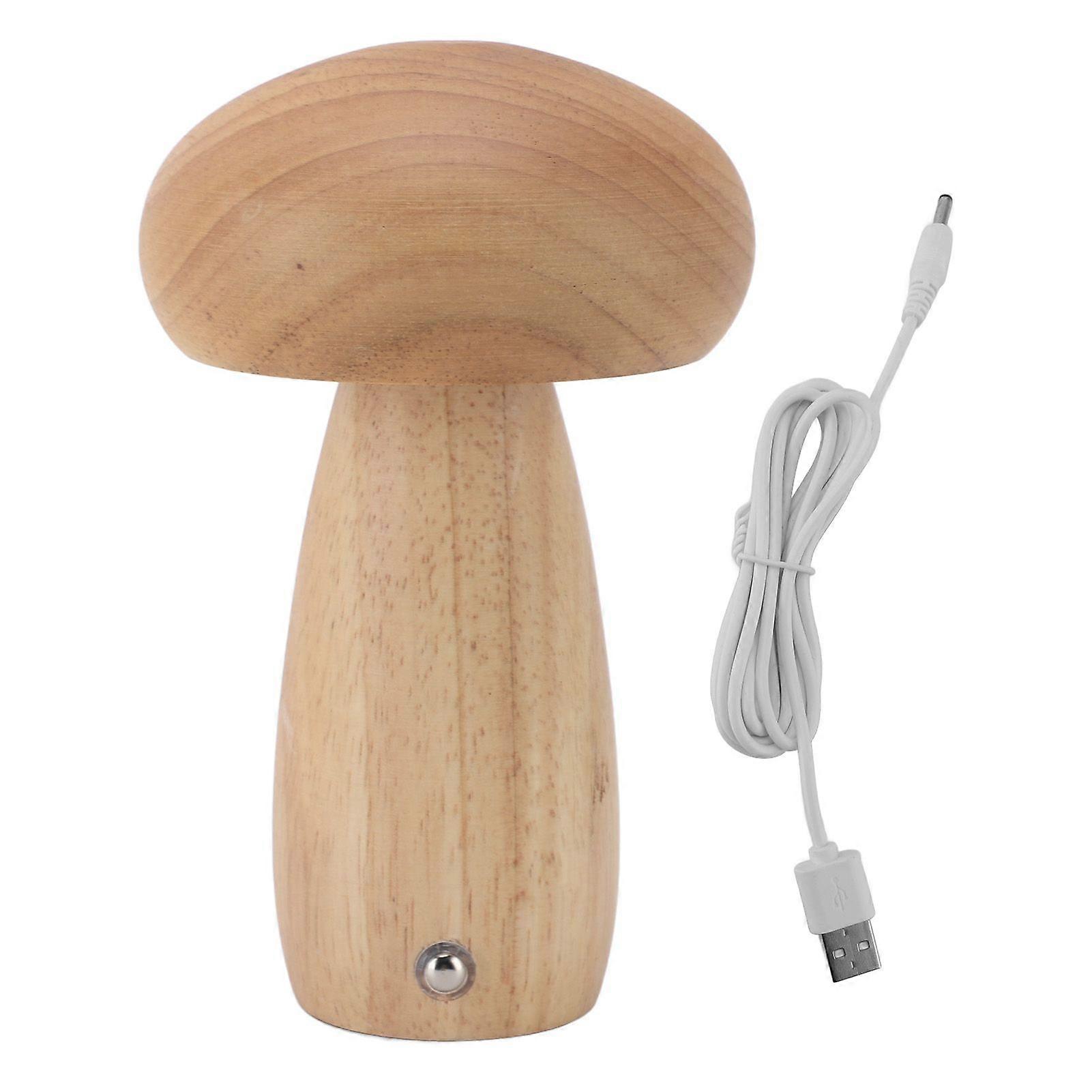 Wood Mushroom Lamp USB Charging Mushroom Table Lamp Touch Control Dimmable Bedside Light for Bedroom Living Room Office Log Color