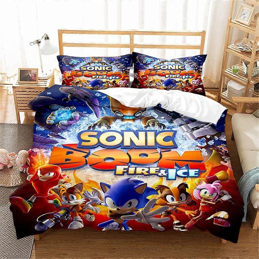 AM716 Poszwa na kołdrę 200x200 Queen Komplet pościeli Zestaw pościeli dla 2 osób z Sonic Supersonic Zestaw pościeli z mikrofibry z 2 poszewkami na poduszki (200x200cm (podwójne), Sonic