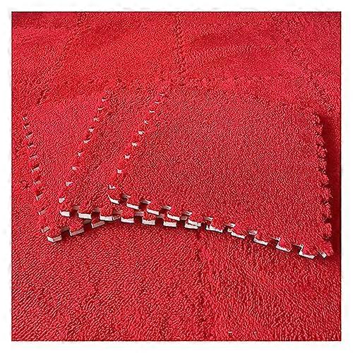 Patchwork Carpet 10Piece Interlocking Tiles, Plush Foam Mats, Fluffy Area Rugs, Red Color For Home Parlor Bedroom