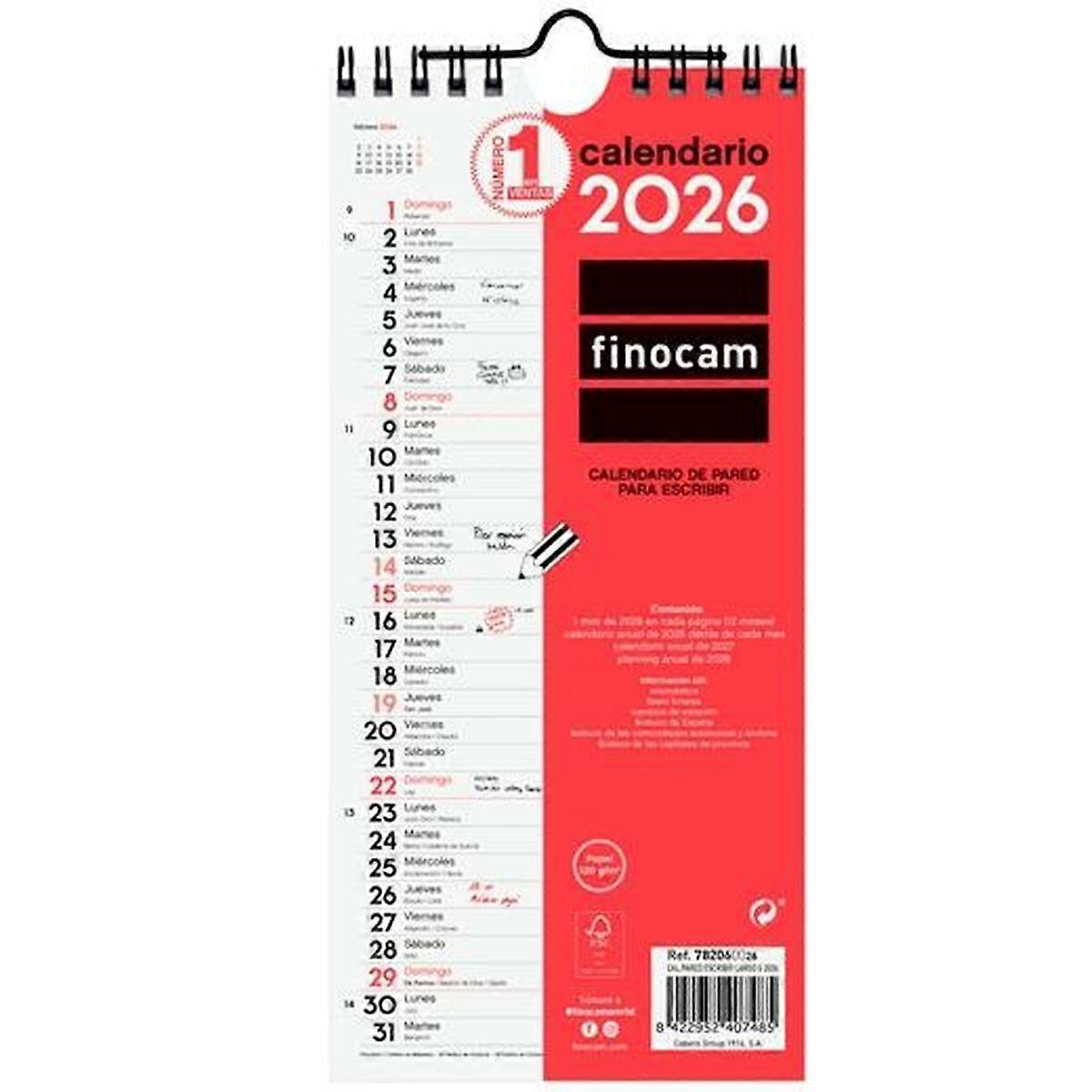 Wall calendar Finocam Paper 2026 11 x 23,5 cm