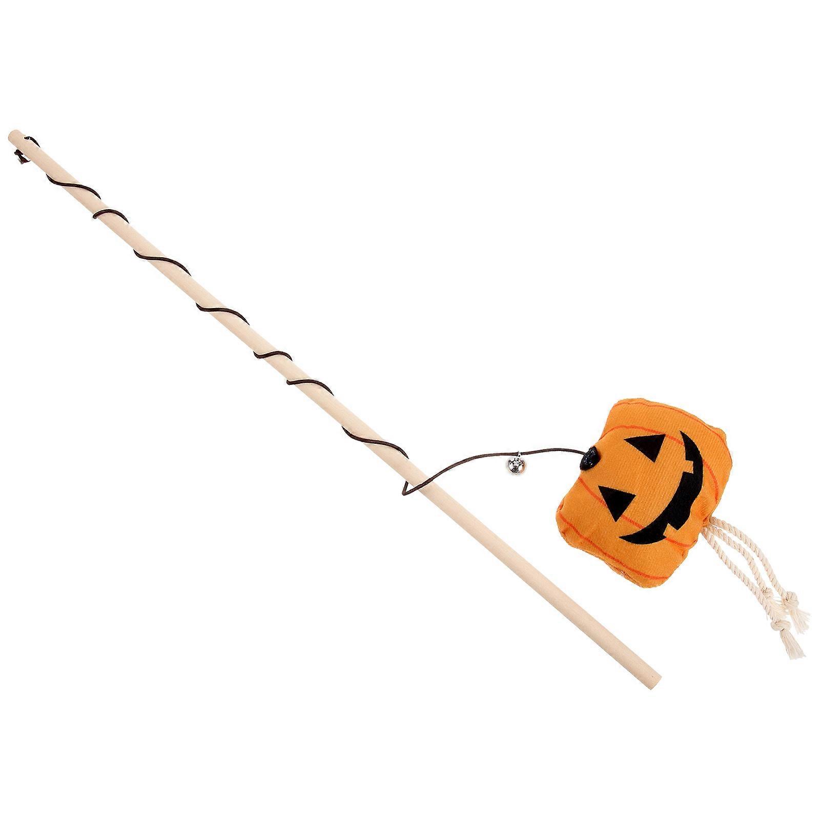 Halloween Cat Teaser Toy Pumpkin Shape Interactive Play Pet Cat Accessory Orange 1Pcs