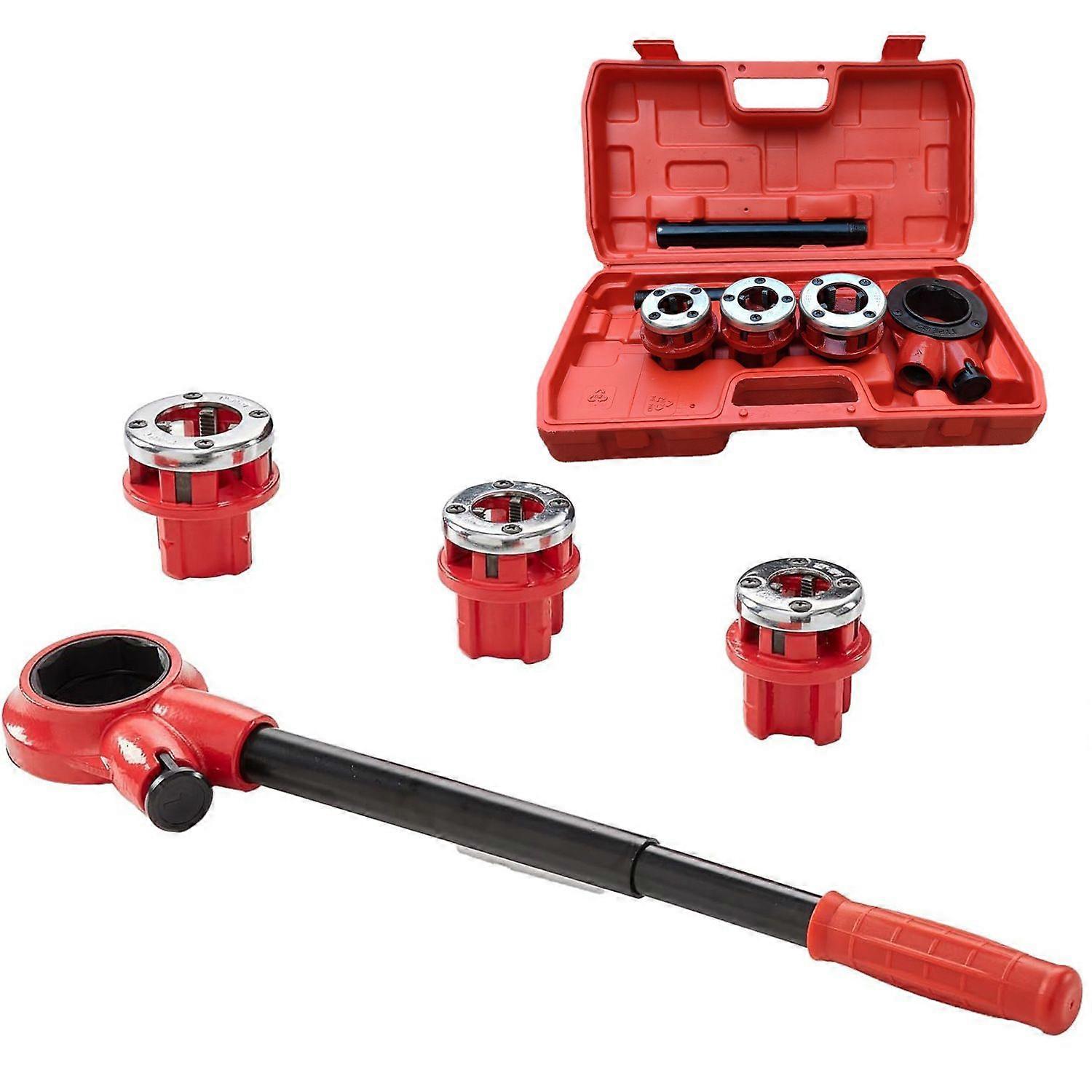 Ratcheting Pipe Threader Kit with 3 Dies, 1/2" NPT, 3/4" NPT, 1" NPT Ratcheting Pipe Threading Tool, Portable Pipe Threader Set with Storage Case for