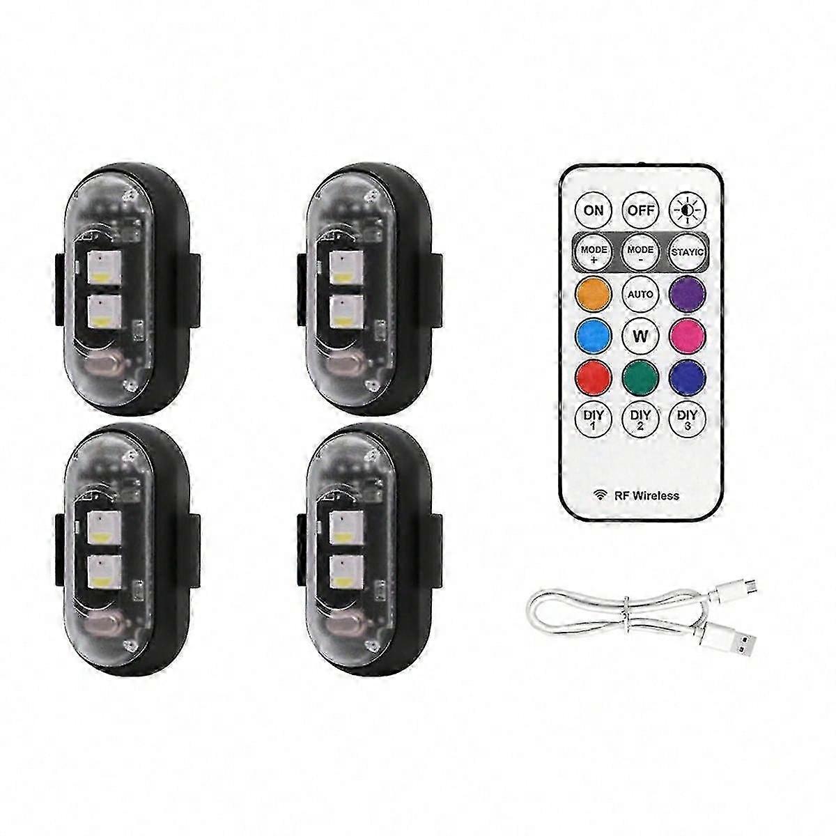 4PCS Wireless LED Strobe Lights with Remote Control, 8 Colors USB Charing Waterproof Emergency Warning Lights