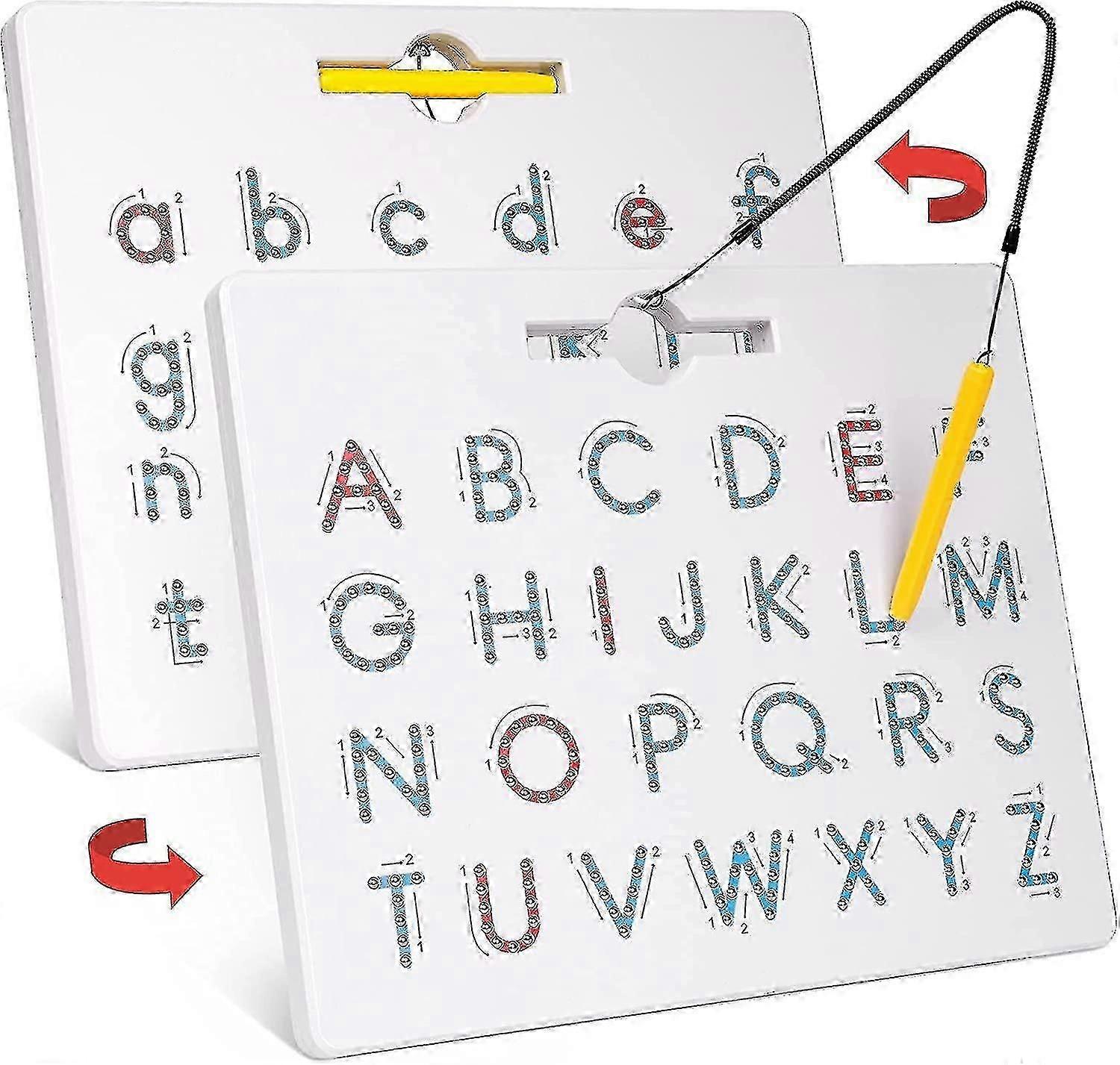 Double Sided Magnetic Letter Board - 2 In 1 Alphabet Magnets Tracing Board For Toddlers Abc Letters Uppercase & Lowercase Practicing
