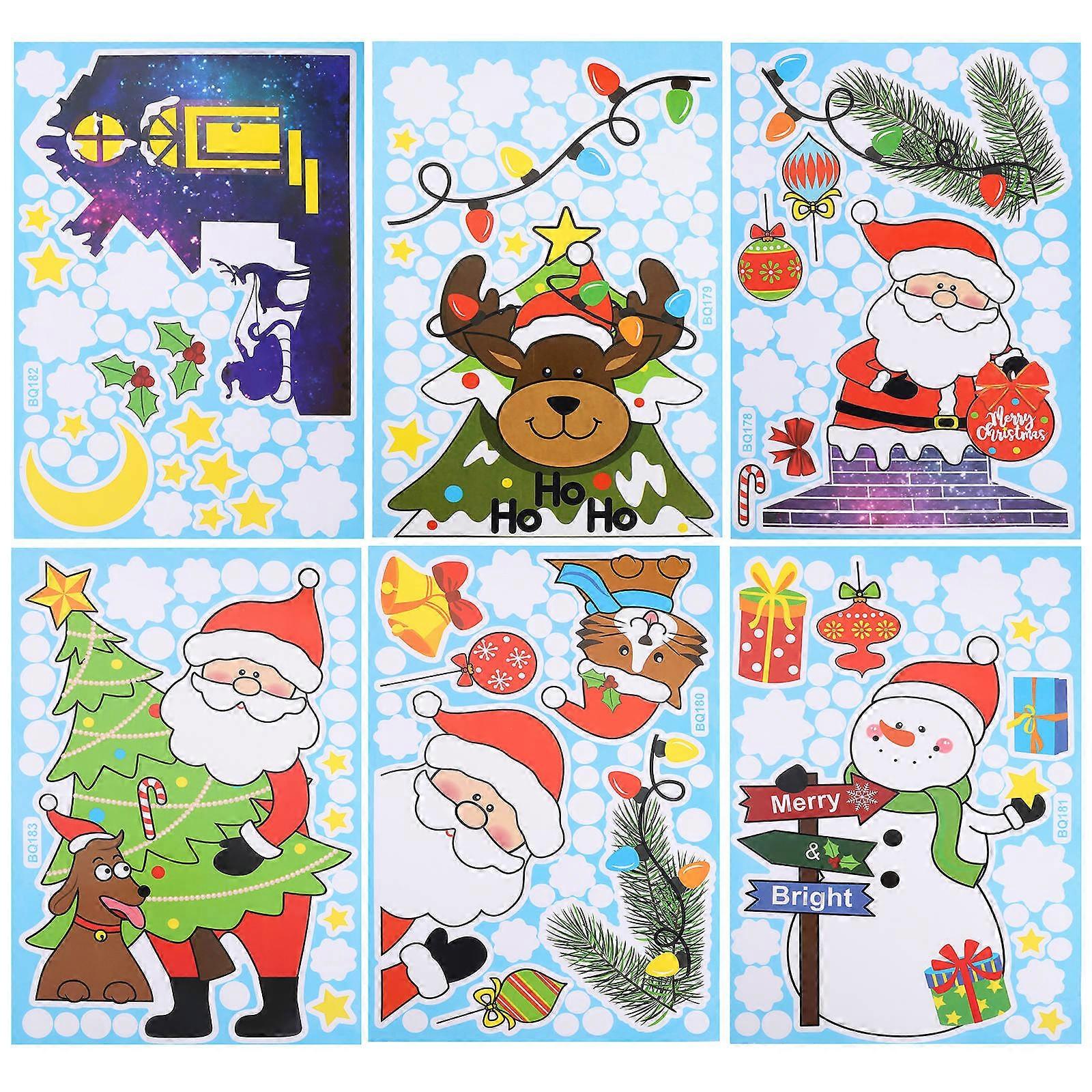30 Sheets Christmas Window Decorations Cling Removable Wall Decals For Classroom Kids Rooms Assorted Color PVC