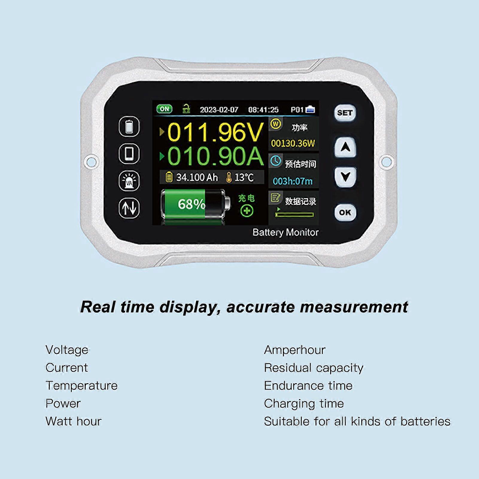 Smart Battery Monitor with Shunt RV Voltmeter Tester High Low Voltage Programmable Alarm 400A 0V120V
