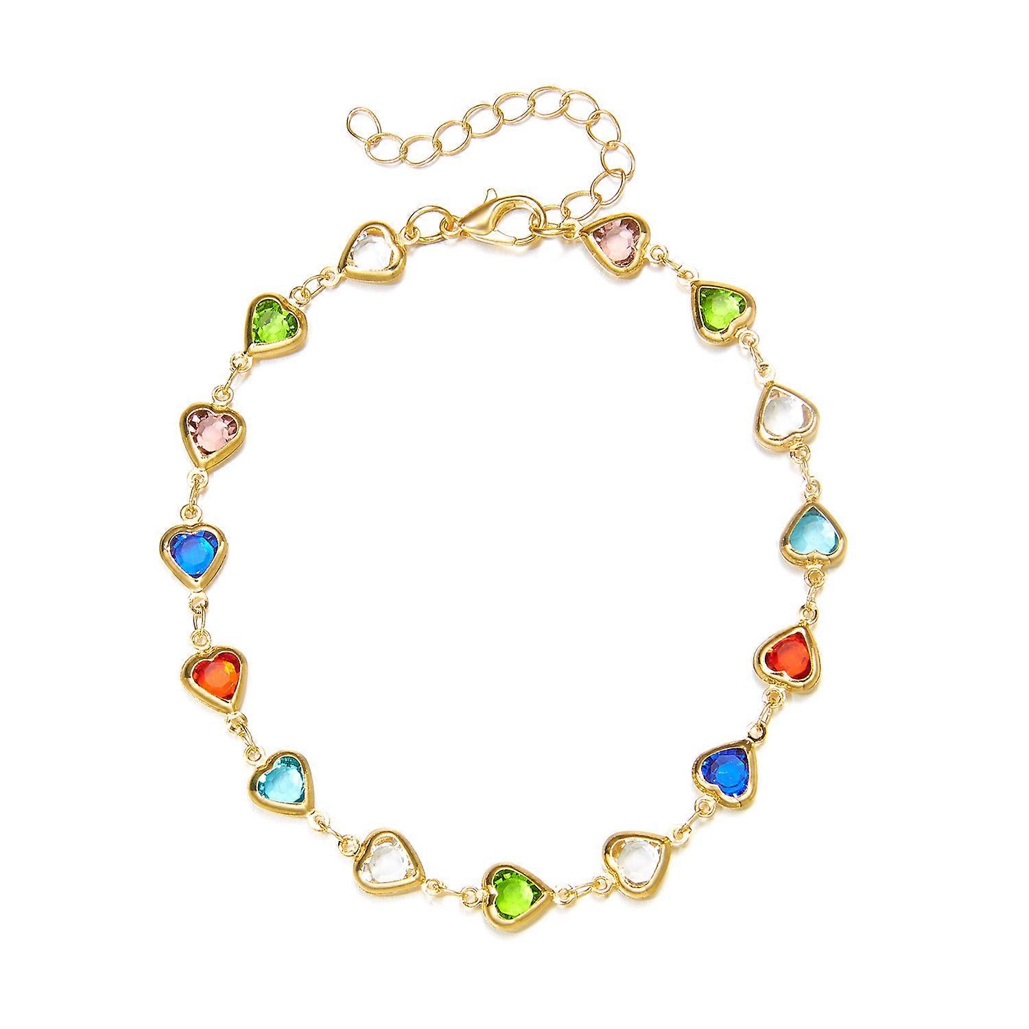 Anklet, Women's Candy Color Heart Glass Drill Beaded Summer Beach Chain