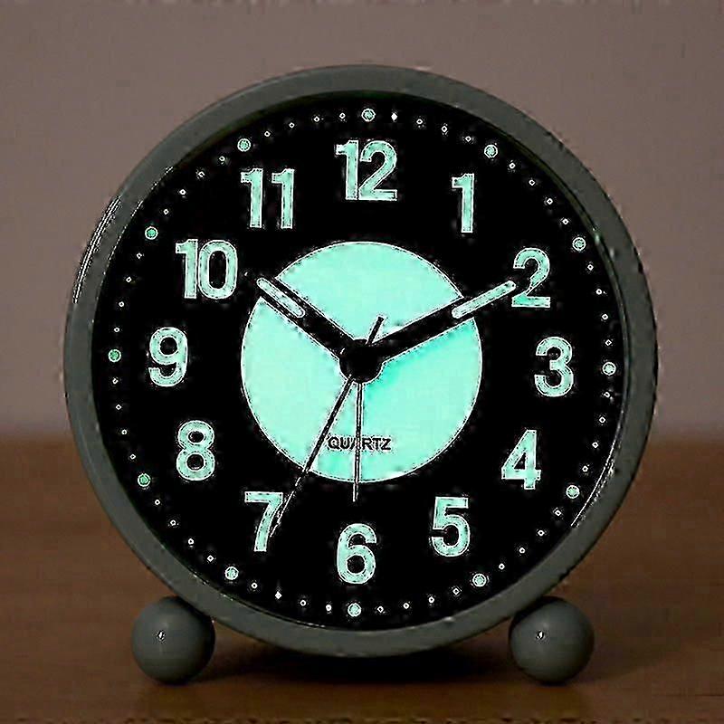 야간 조명 아날로그 알람 시계 음소거 똑딱거리는 소리 없음, 부드러운 깨우기, 음소거 + 야간 조명 + 발광 (학생 기숙사에 적합) - 좋음