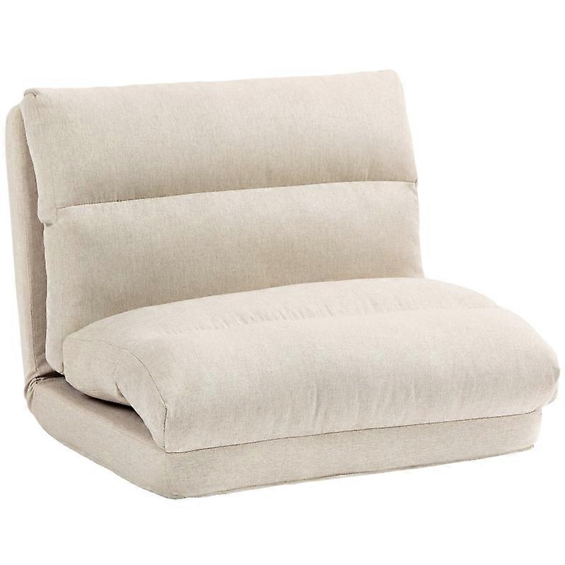 Beige Foldable Floor Chair Adjustable Backrest Bed Function Linen Look