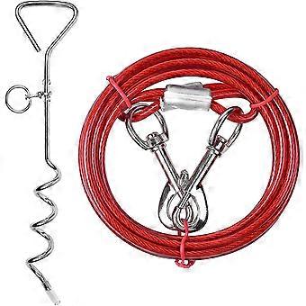 10ft/3m Dog Tether, Dog Tethers With Stake, Pet Cable Leash, Heavy Duty Dog Tether Leash For Outdoor, Tether For Small Medium Large Dogs (red)