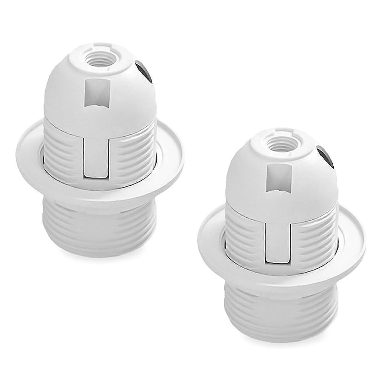 E27 Lamp Holder 2 Pack White Plastic Shell Socket Threaded Medium Base Replacement With Lamp Shade Ring For Table Lamp