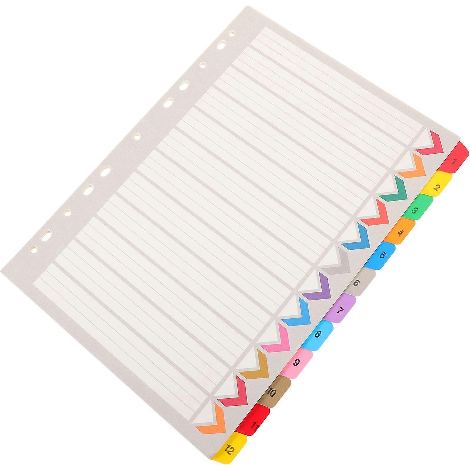12 Sheets Household Notebook Dividers Office Tab Dividers Convenient Binder Tabs Book Accessory