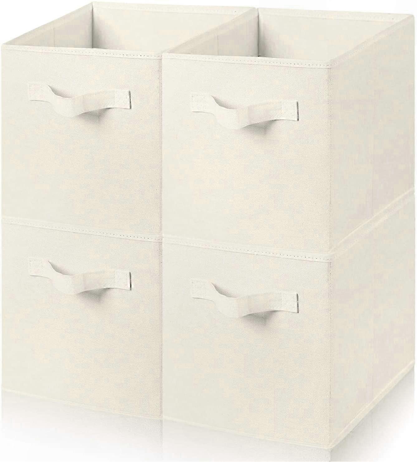 Foldable 4-Piece Cube Storage Boxes with Handles for Home Office Nursery Organization - 27x27x27cm Fabric Clothes Basket Containers