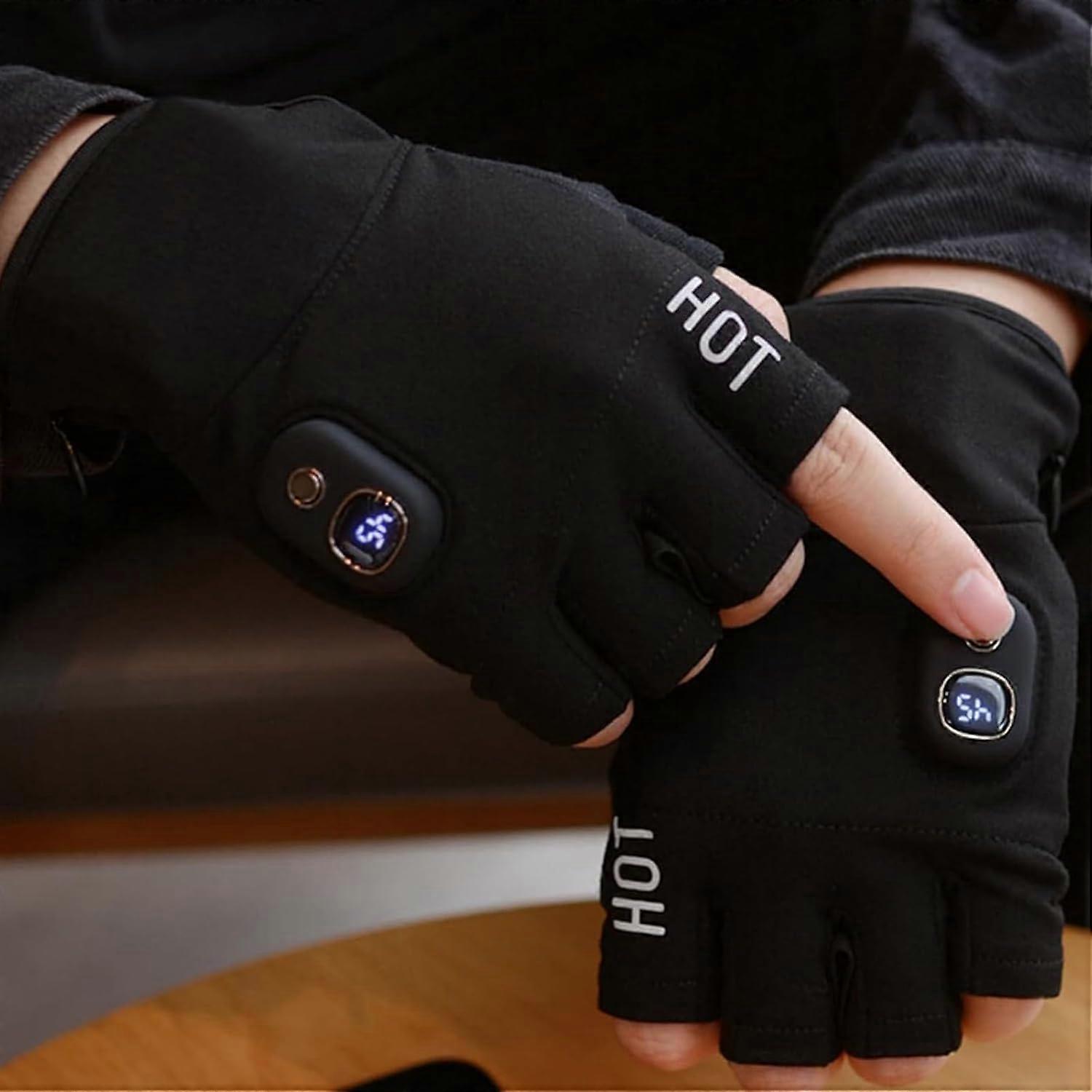 Heated Gloves Half Hand Design  Electric Heating Gloves, 3Level Temperature Control, Hand Warmer For Commuting