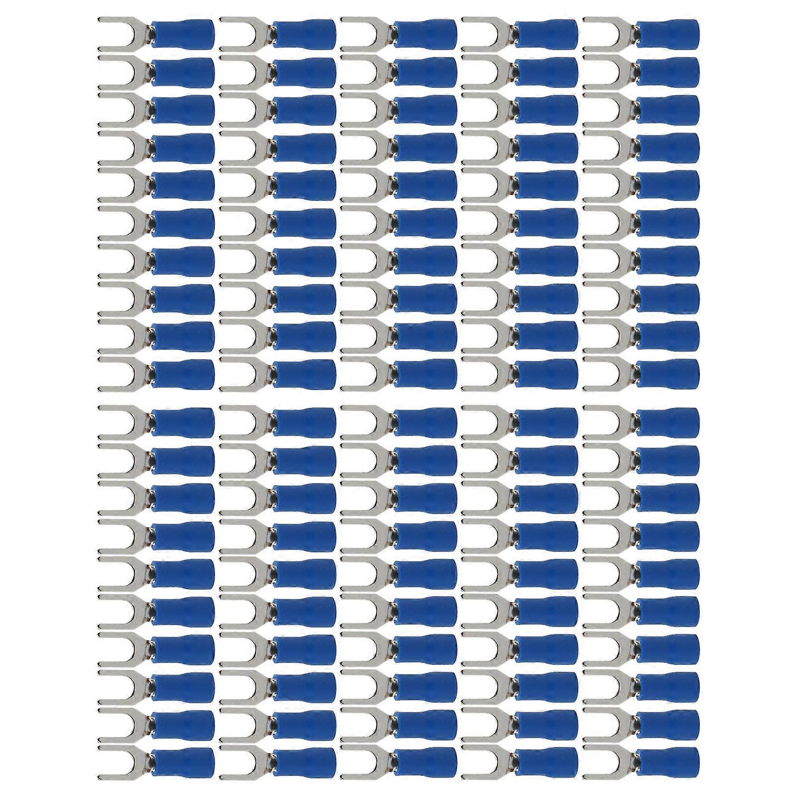 100pcs Fork Connector Blue Stable Conductivity 19A Safe Insulated Crimp Terminals Wire Terminal for Transportation