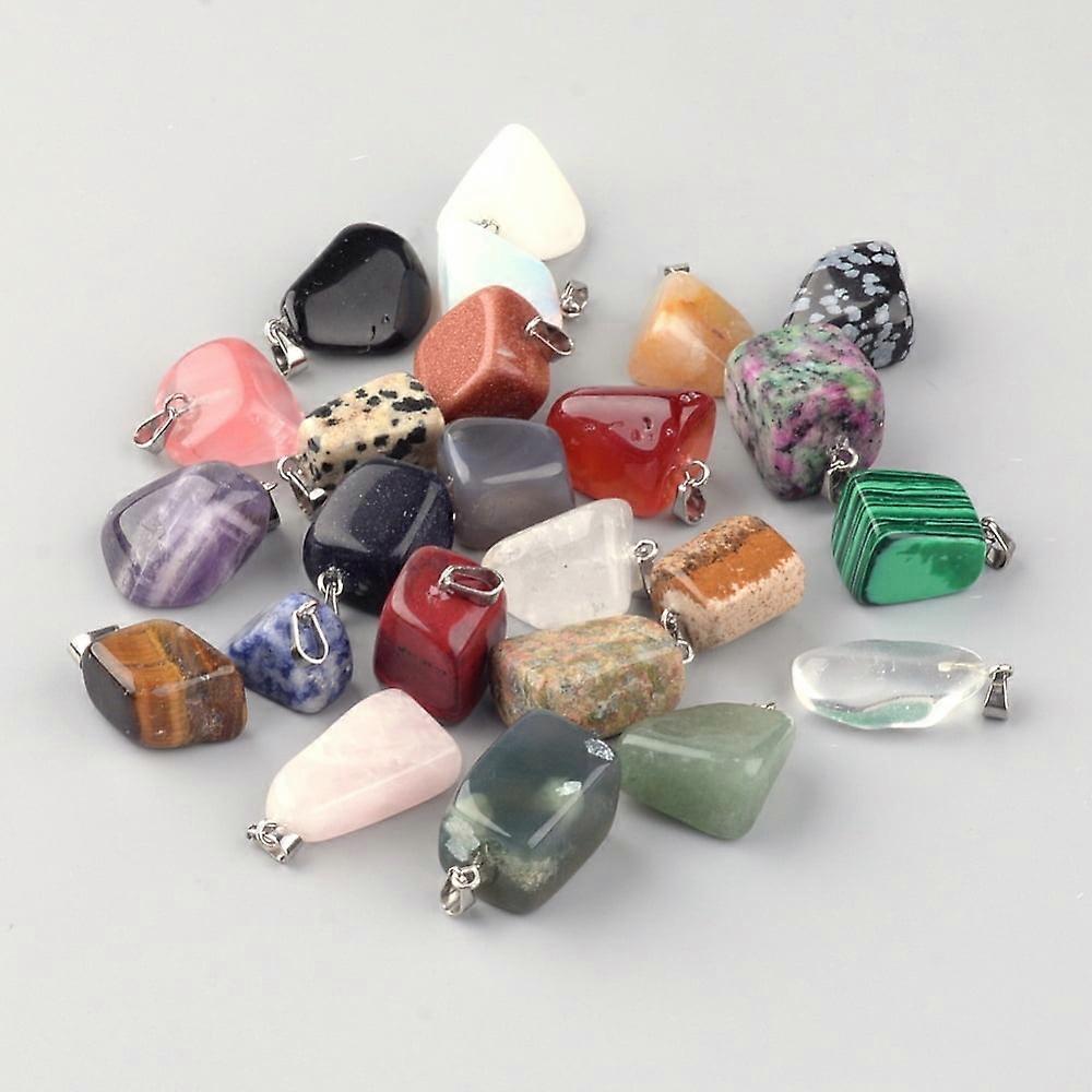 24pc Natural & Synthetic 24 Style Mixed Stone Pendants with Brass Clasps Mixed Color 20~26x11~22x10~22mm Hole: 6x2mm