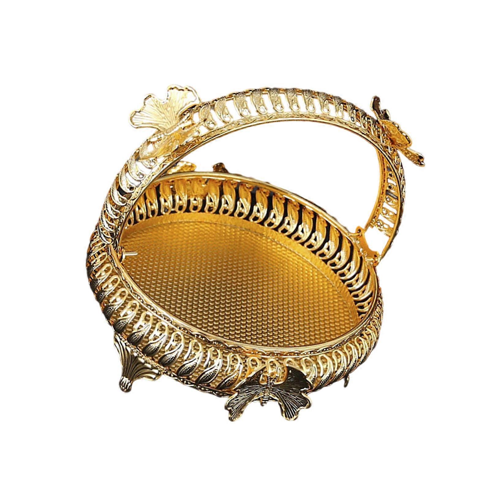 Oversized 5L European Fruit Bowl Metal Snacks Serving Tray Cakes Platter Comfortable Handle For Daily Use Gifting Multicolor