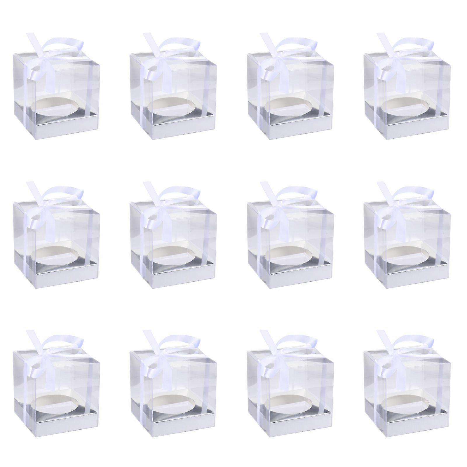 12pcs Transparent Cake Boxes PVC Cake Packaging Boxes Organizers with Ribbon