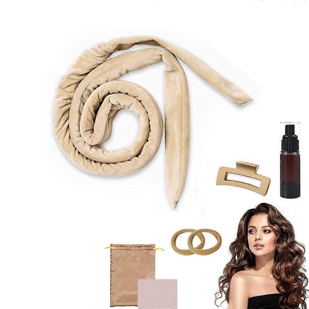 Heatless Curling Irons, Heatless Non-Slip Curl Wand, Overnight Curling Irons with Headband, Large Curls, Heatless Curls, Hair Styling Set(Khaki)