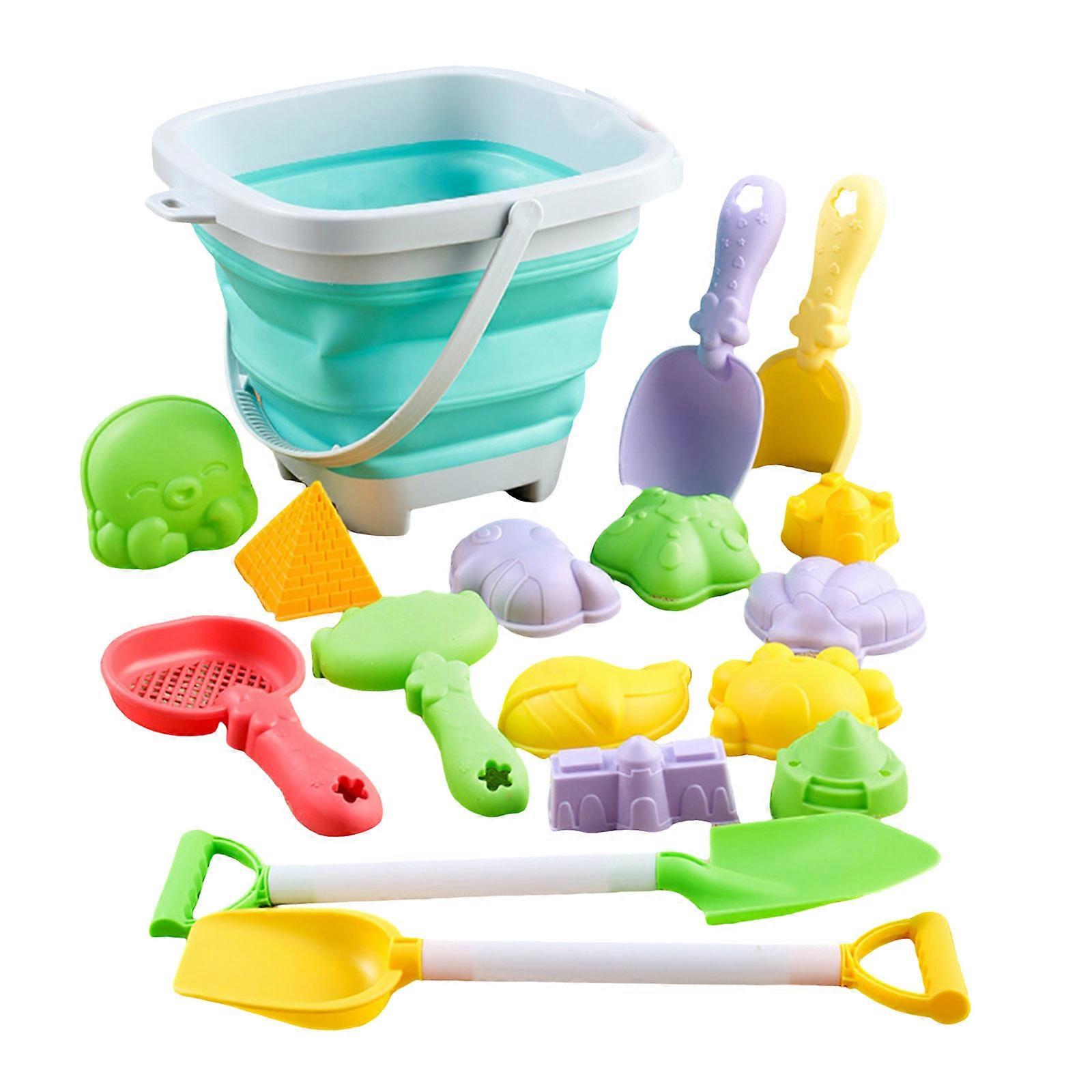 17pcs Sand Bucket Tool Set Toy Collection For Toddler With Ergonomic Tools And Shovel Sand Mold Beach Essential  Emerald green