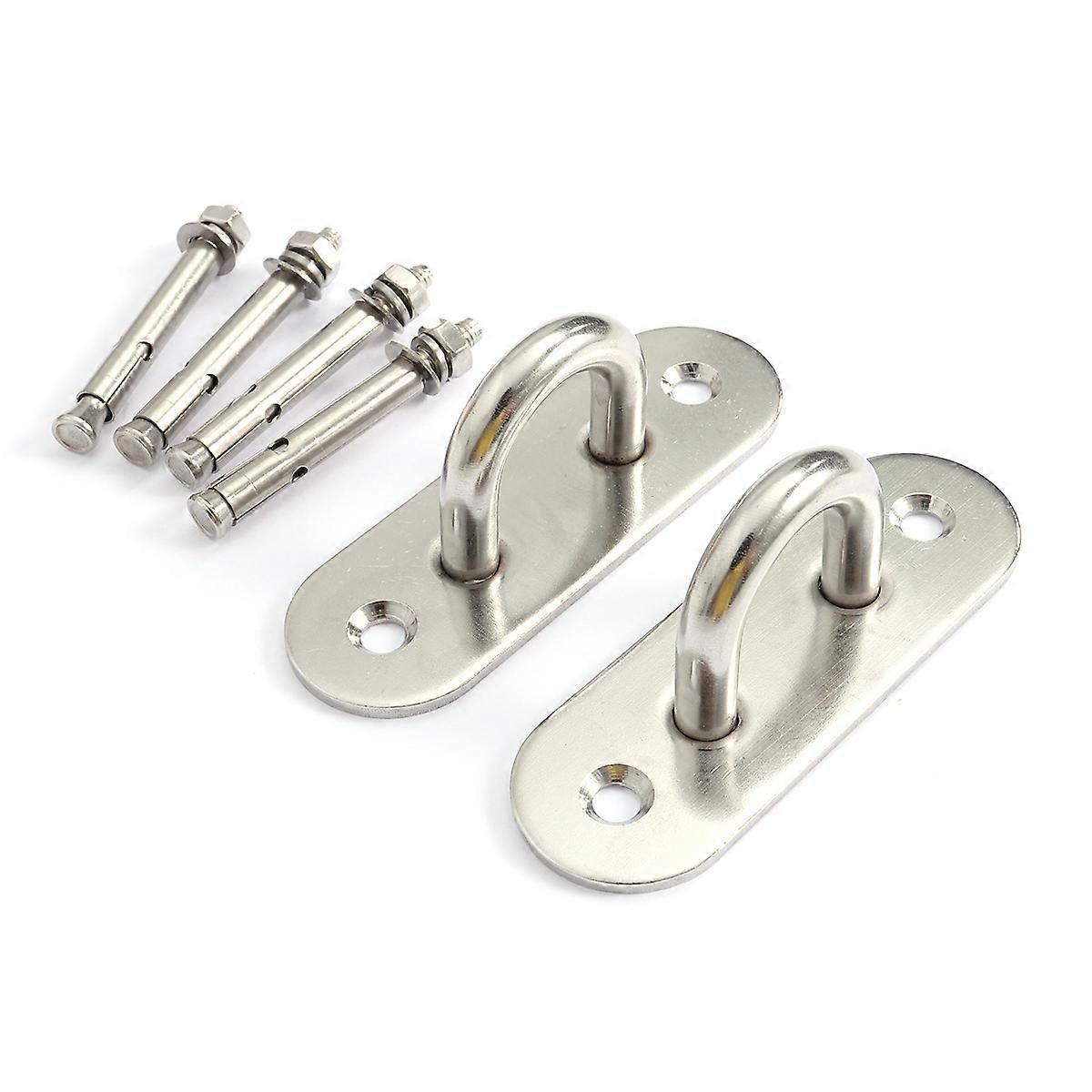 2 PCS Stainless Steel U Shaped Ceiling Hooks with Accessories - Size Large (Silver)