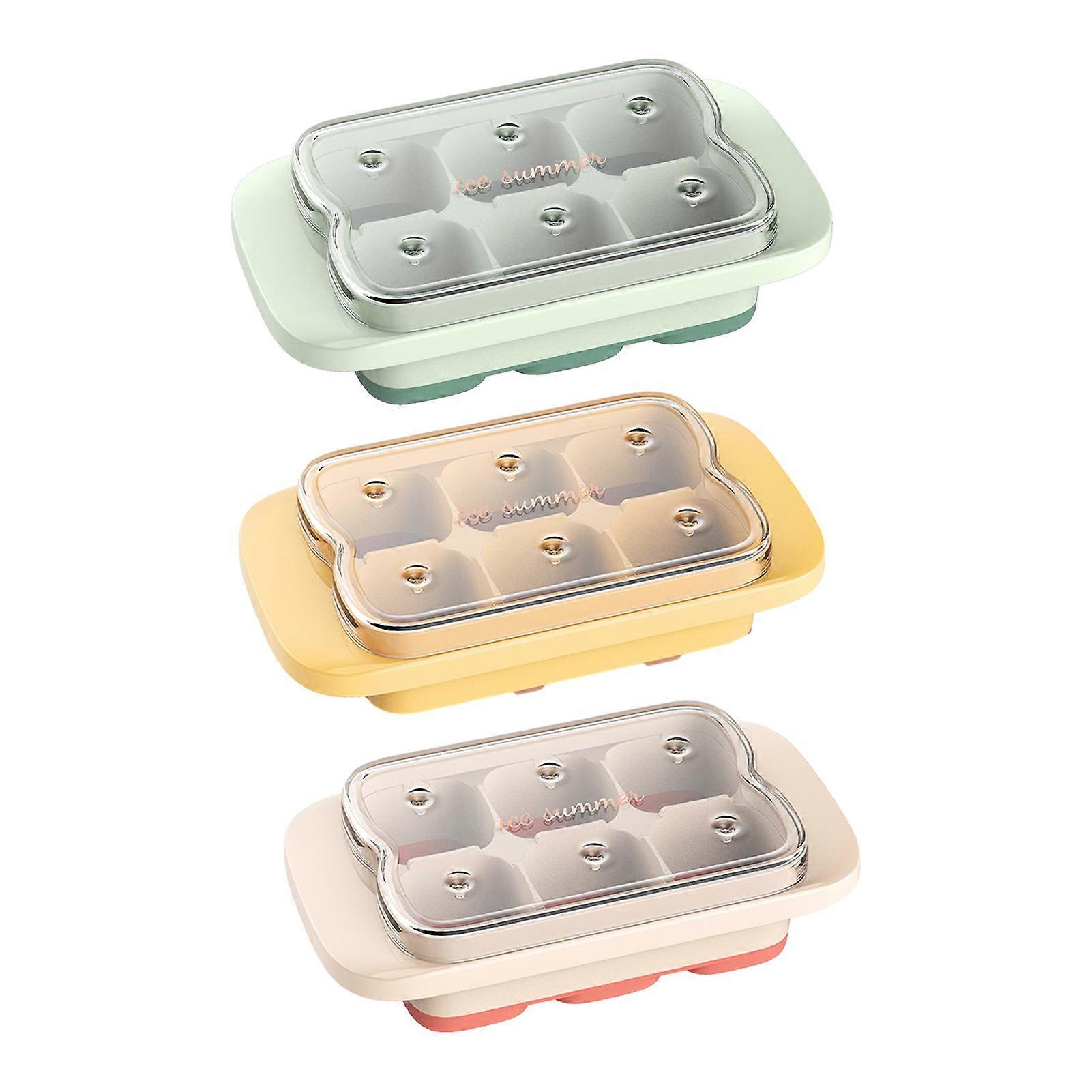 1/3Pcs Silicone Ice Cube Tray with Lid - 6 Compartment, Non-Stick, Leak-Proof Design, Easy-release Ice Cube Tray