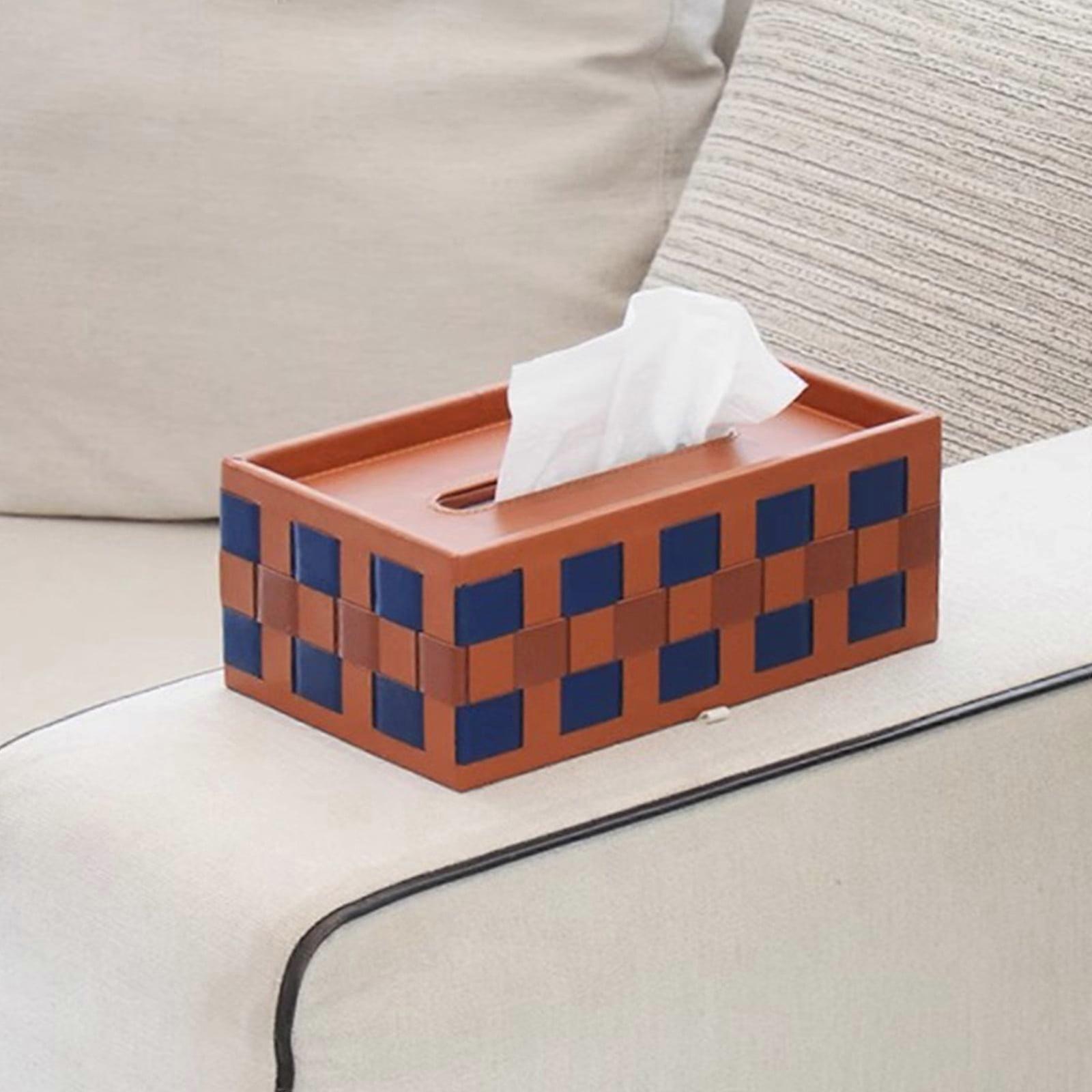 Tessellated Leather Tissue Box Holder, Square Premium Checkered Pattern Dispenser for Decorative Use