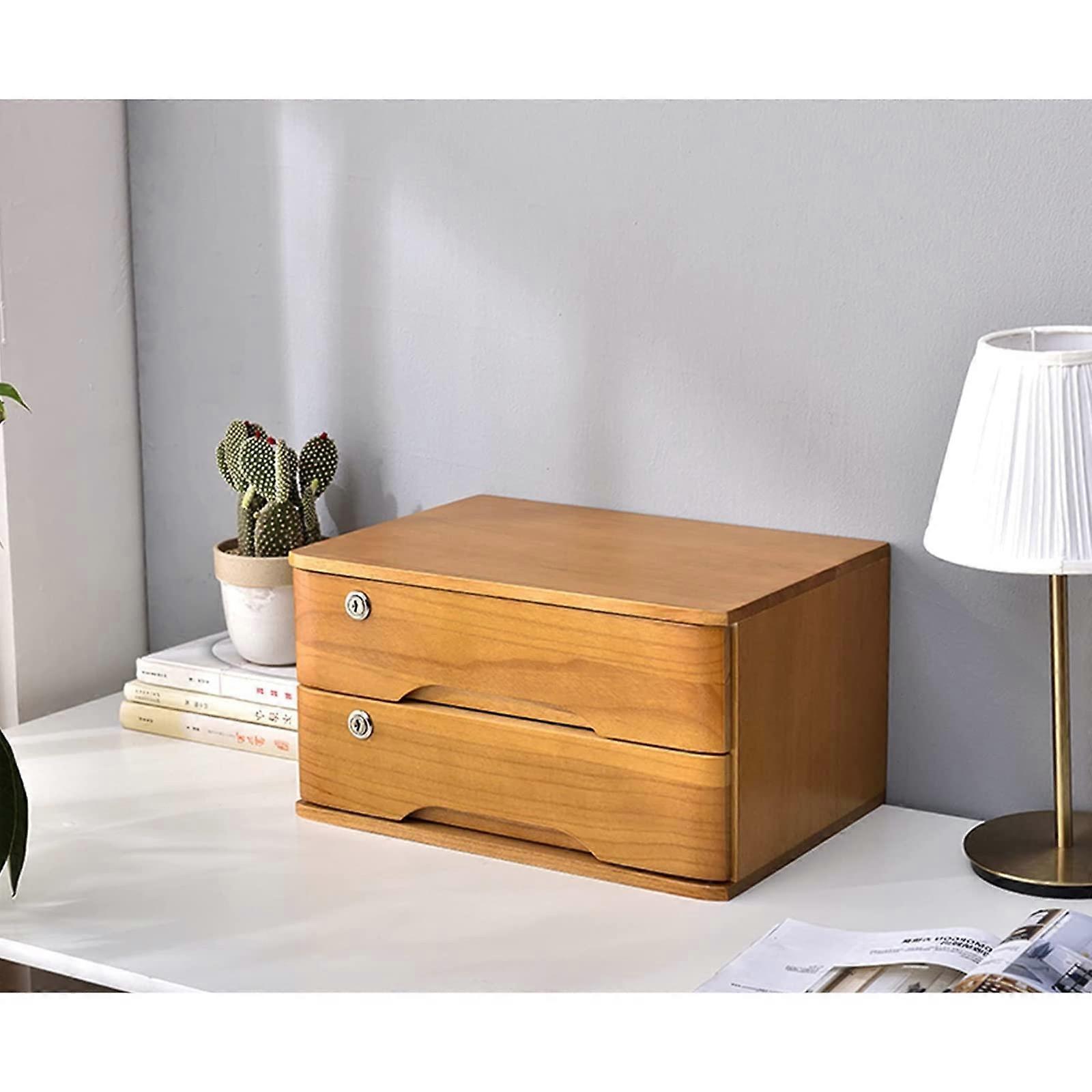 Solid Wood Desktop File Cabinet with Locking Drawers for Home Office Document Storage