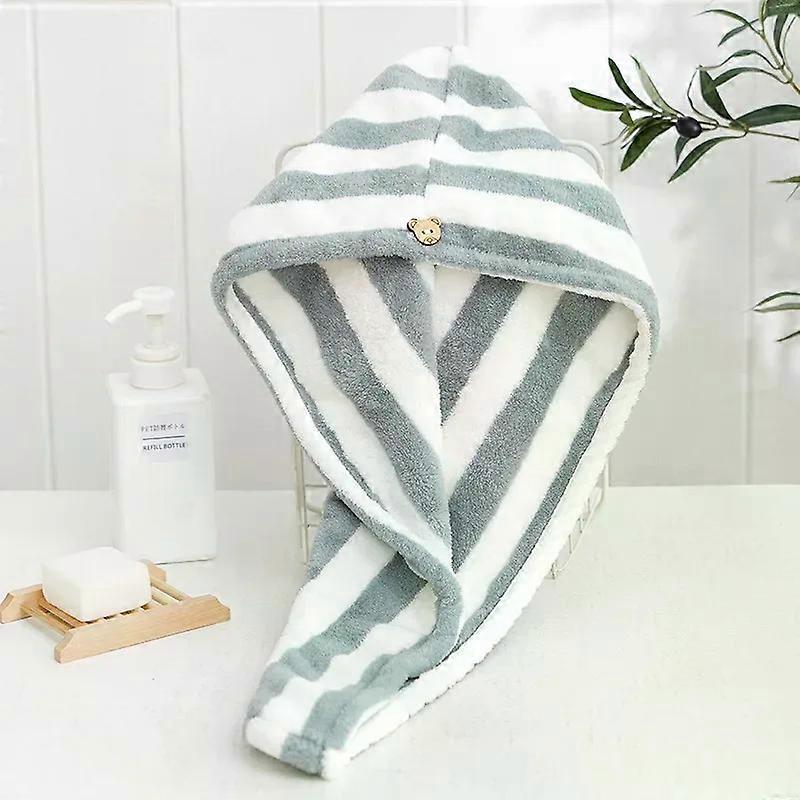 Asciugamano per capelli in microfibra Wrap Cappuccio per capelli secchi cationici in velluto corallo Assorbimento d'acqua e cuffia da bagno a strisce ad asciugatura rapida