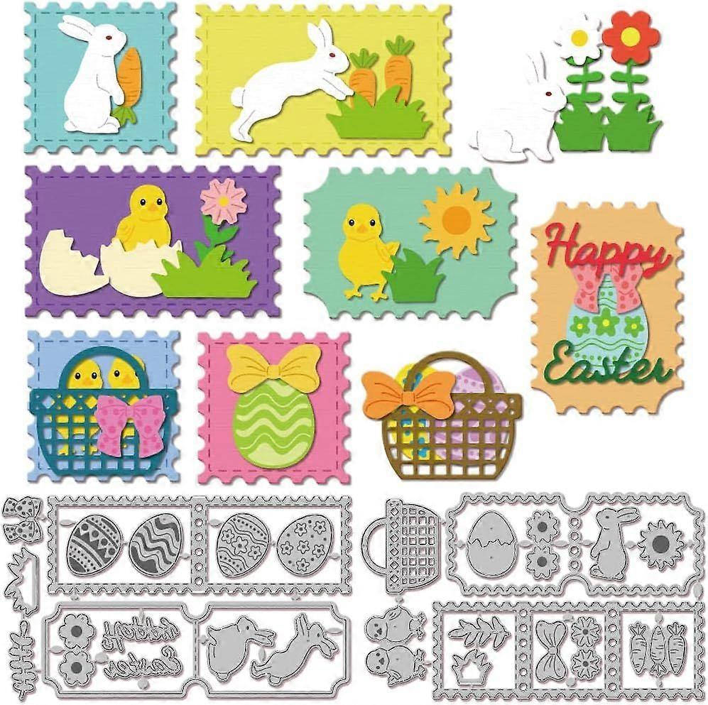 Easter Elements Stamps Cutting Dies Metal Rabbit and Egg Die Cuts Flower and Grass Cutting Embossing Templates for Scrapbooking Crafts Paper Cards Mak