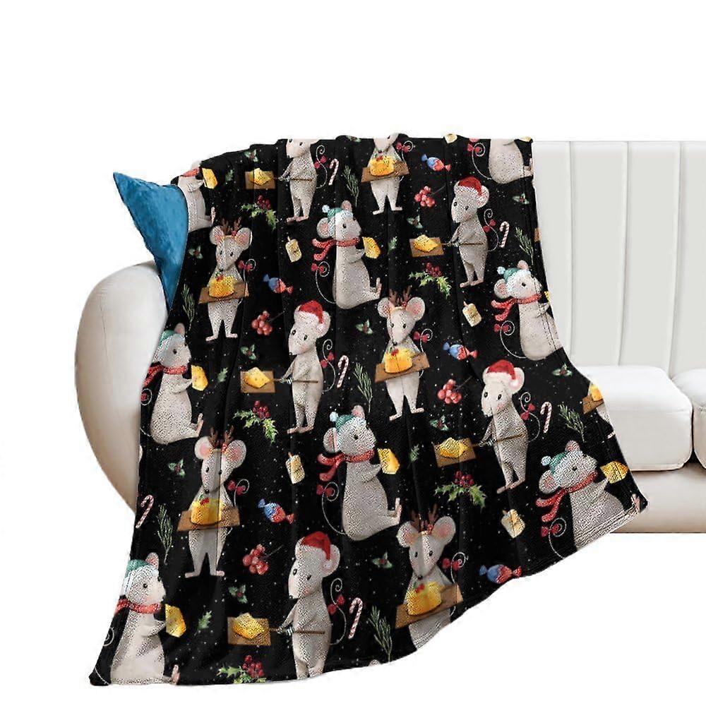 Christmas Throw Blanket with Festive Mouse Cake Design, Soft Warm Flannel for Couch and Bed 60'x50'