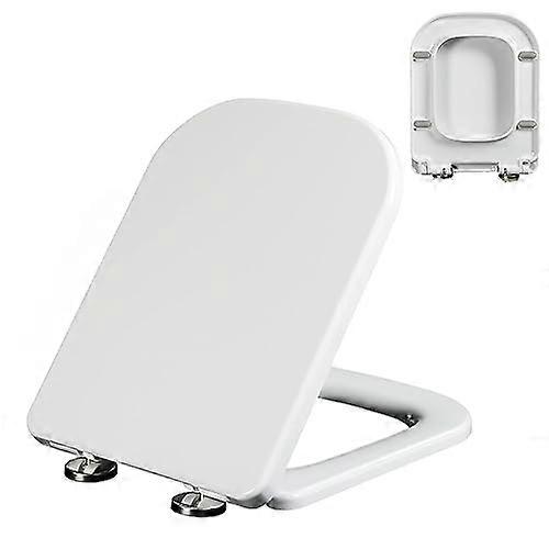 Square Slow Close Toilet Seat with Cover, White Rectangular Design, Quick Release Hinges