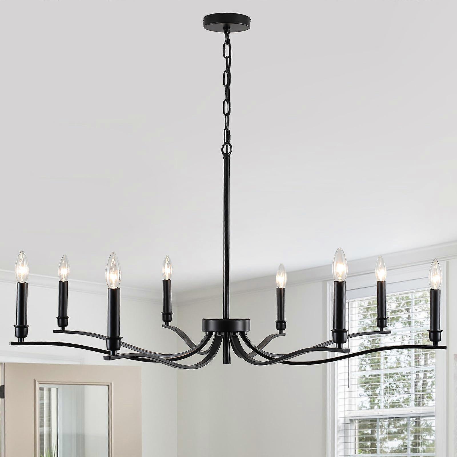 Farmhouse Chandelier for Dining Room, 8 Light Matte Black Candle Style, Adjustable Height, Dimmable