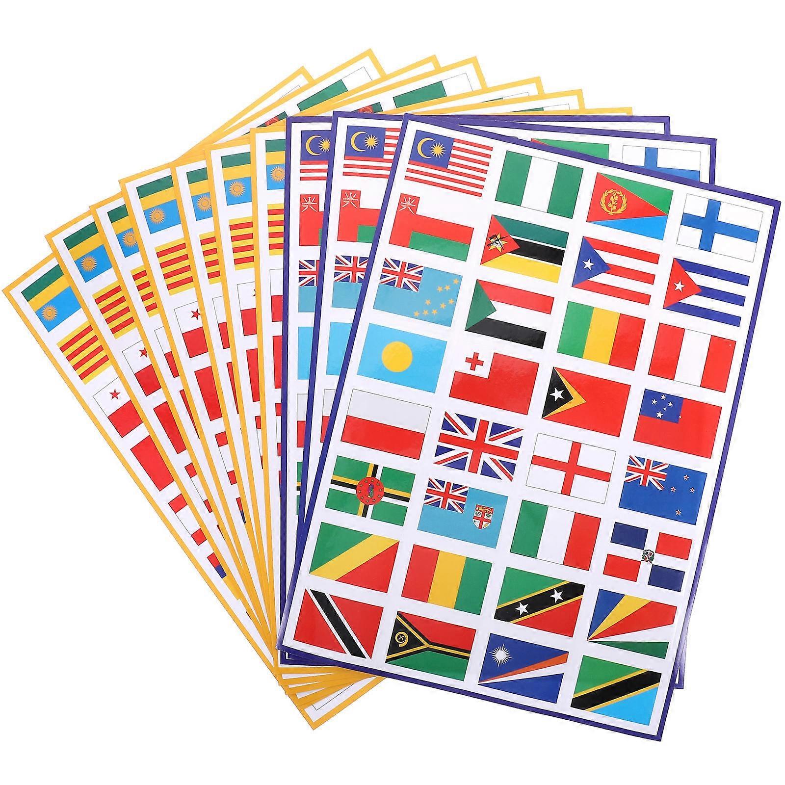 10 Sheets of World Flag Stickers Self-adhesive Flag Stickers World Match Face Stickers (Random Style)