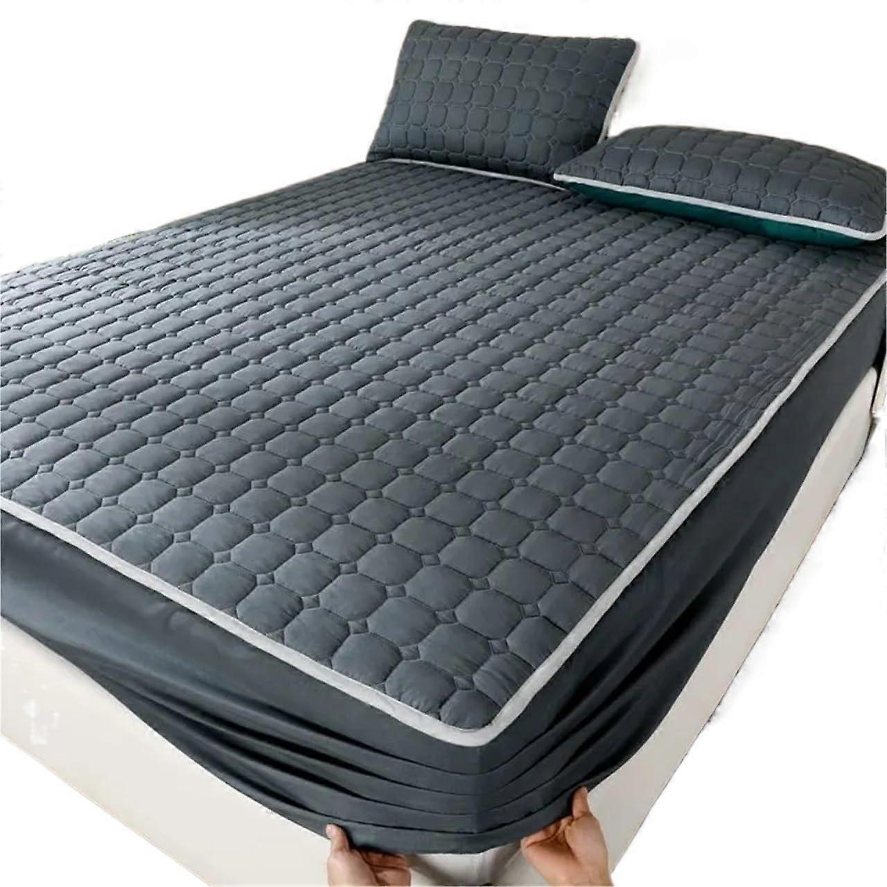 Waterproof Mattress Protector King Size 180x200x30cm Deep Grey Quilted Fitted Spill Proof Noise