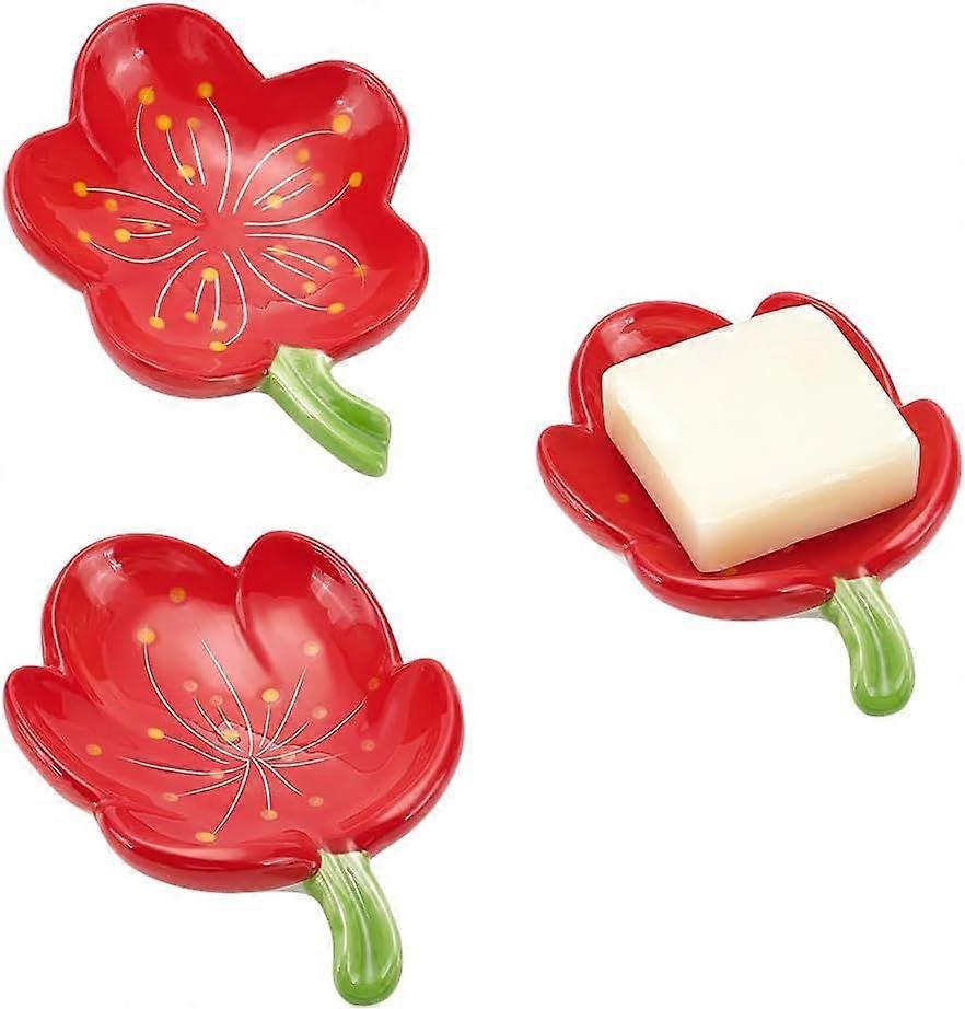 2 Styles Flower Ceramic Soap Dish Holder Self Draining Soaps Dish for Bathroom Flower Shape Soap Tray Elegant Shower Soap Container for Bar Sinks Bath